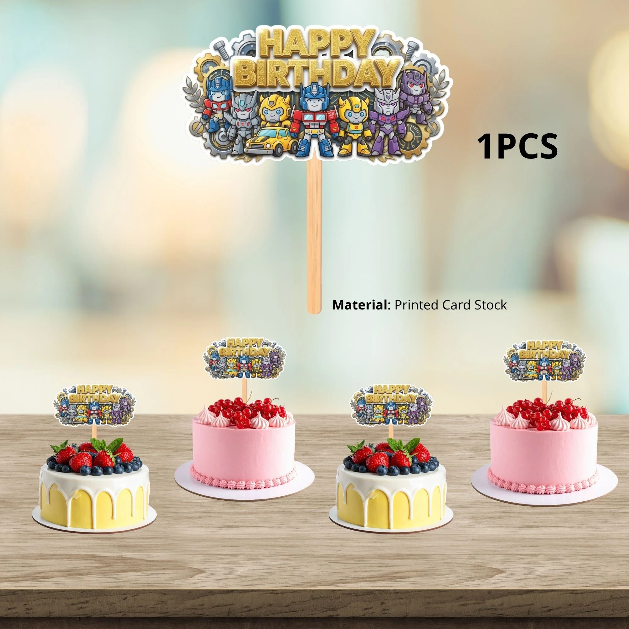 Transformers Birthday Cake Topper for Kids | Premium 300 GSM Cardstock | Cute Cartoon Party Decoration | Cake Decoration Topper for Birthday Party Supplies - Premium Handcrafted 300 GSM Party Supplies, Cake Topper by Party Decor Mall India - View 3