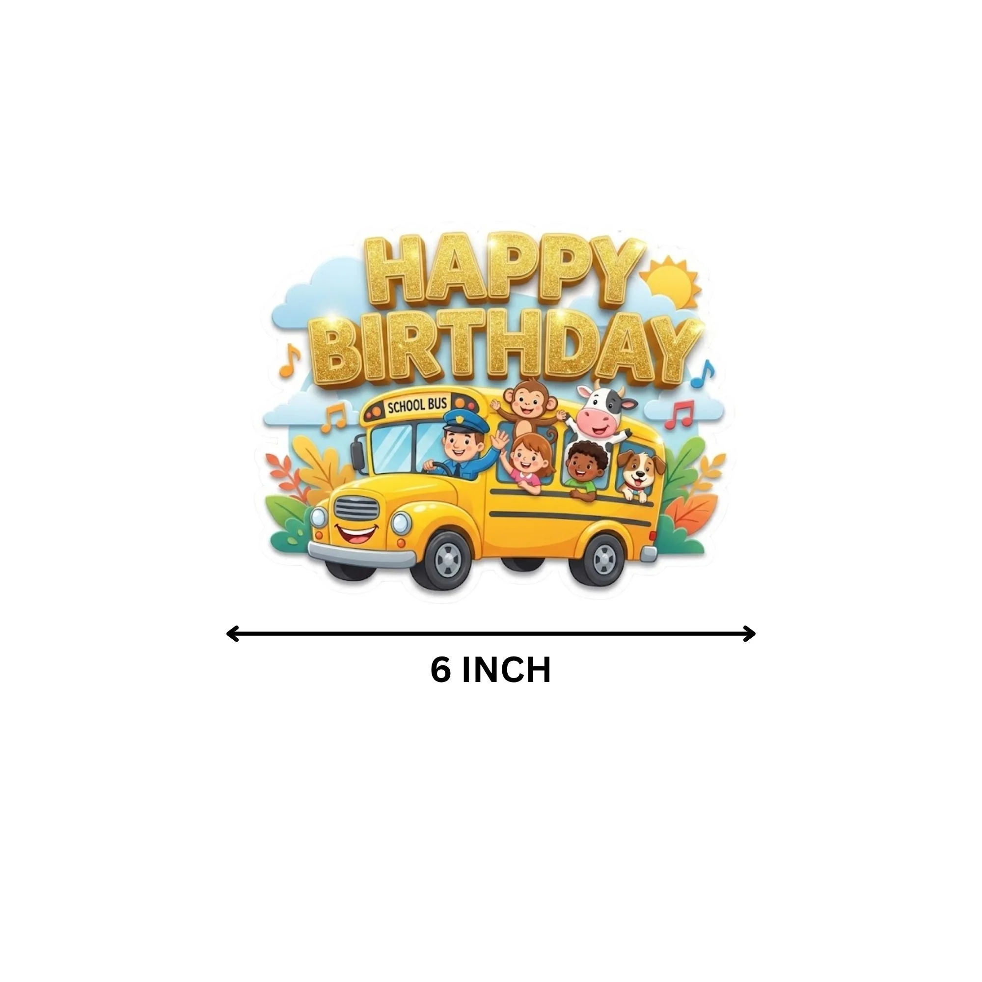 Wheels On The Bus Birthday Cake Topper for Kids | Premium 300 GSM Cardstock | Cute Cartoon Party Decoration | Cake Decoration Topper for Birthday Party Supplies - Premium Handcrafted 300 GSM Party Supplies, Cake Topper by Party Decor Mall India - View 4