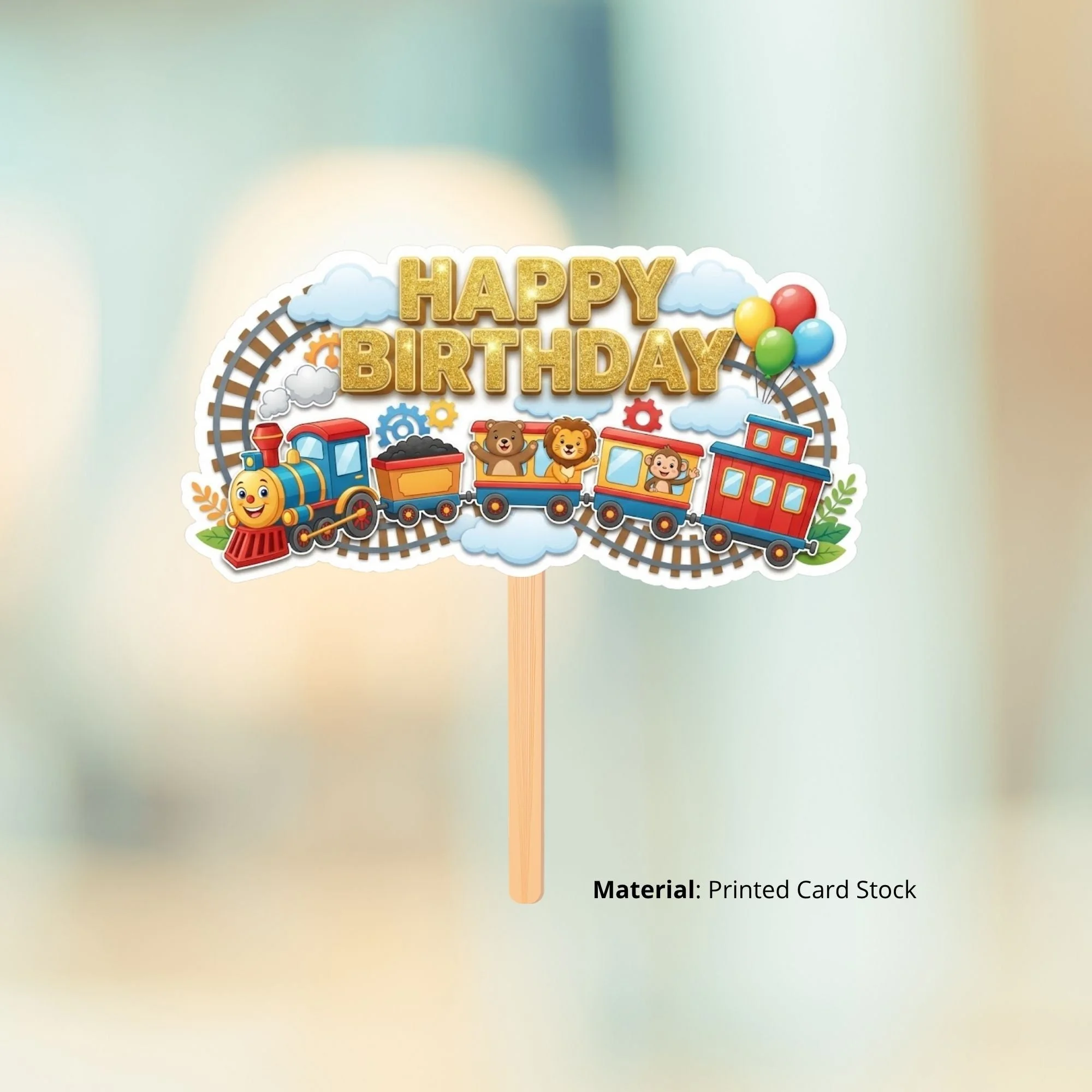Train Birthday Cake Topper for Kids | Premium 300 GSM Cardstock | Cute Cartoon Party Decoration | Cake Decoration Topper for Birthday Party Supplies - Premium Handcrafted 300 GSM Party Supplies, Cake Topper by Party Decor Mall India - View 2