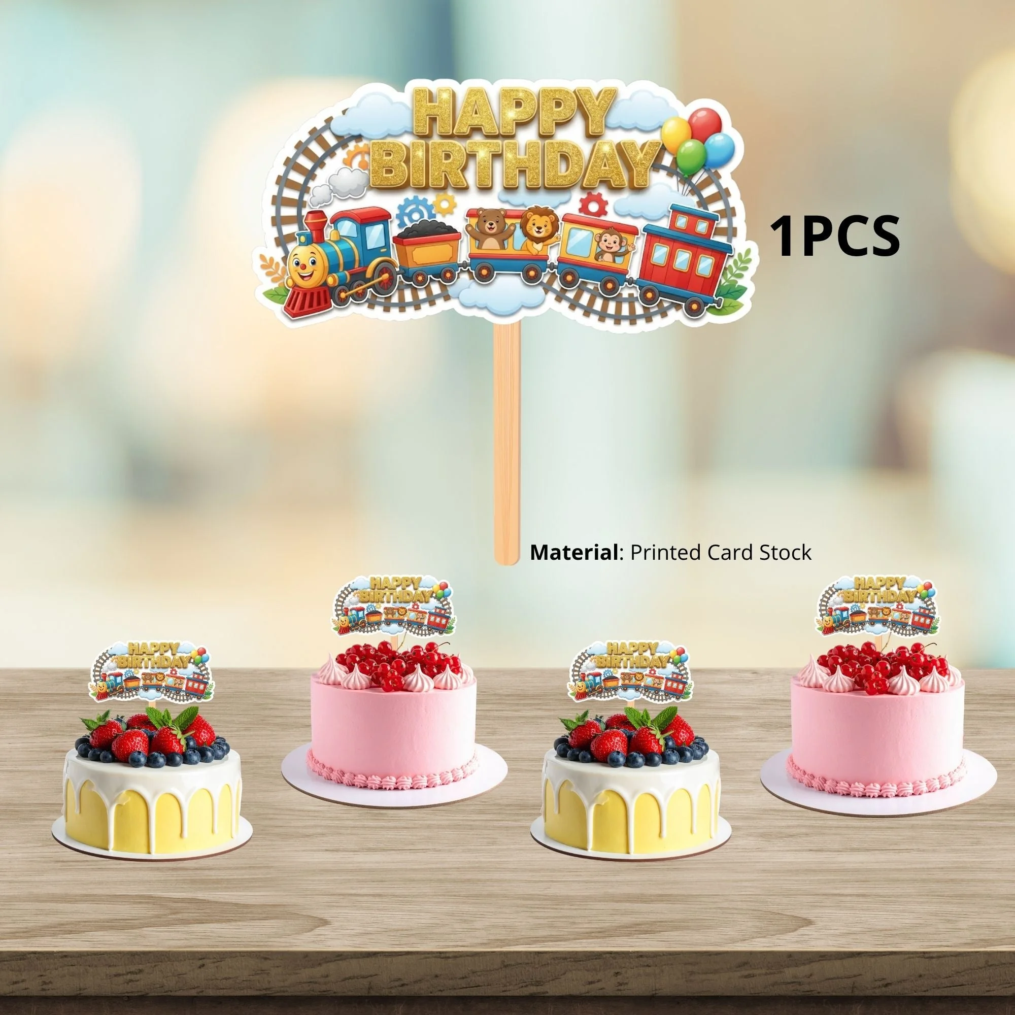 Train Birthday Cake Topper for Kids | Premium 300 GSM Cardstock | Cute Cartoon Party Decoration | Cake Decoration Topper for Birthday Party Supplies - Premium Handcrafted 300 GSM Party Supplies, Cake Topper by Party Decor Mall India - View 3