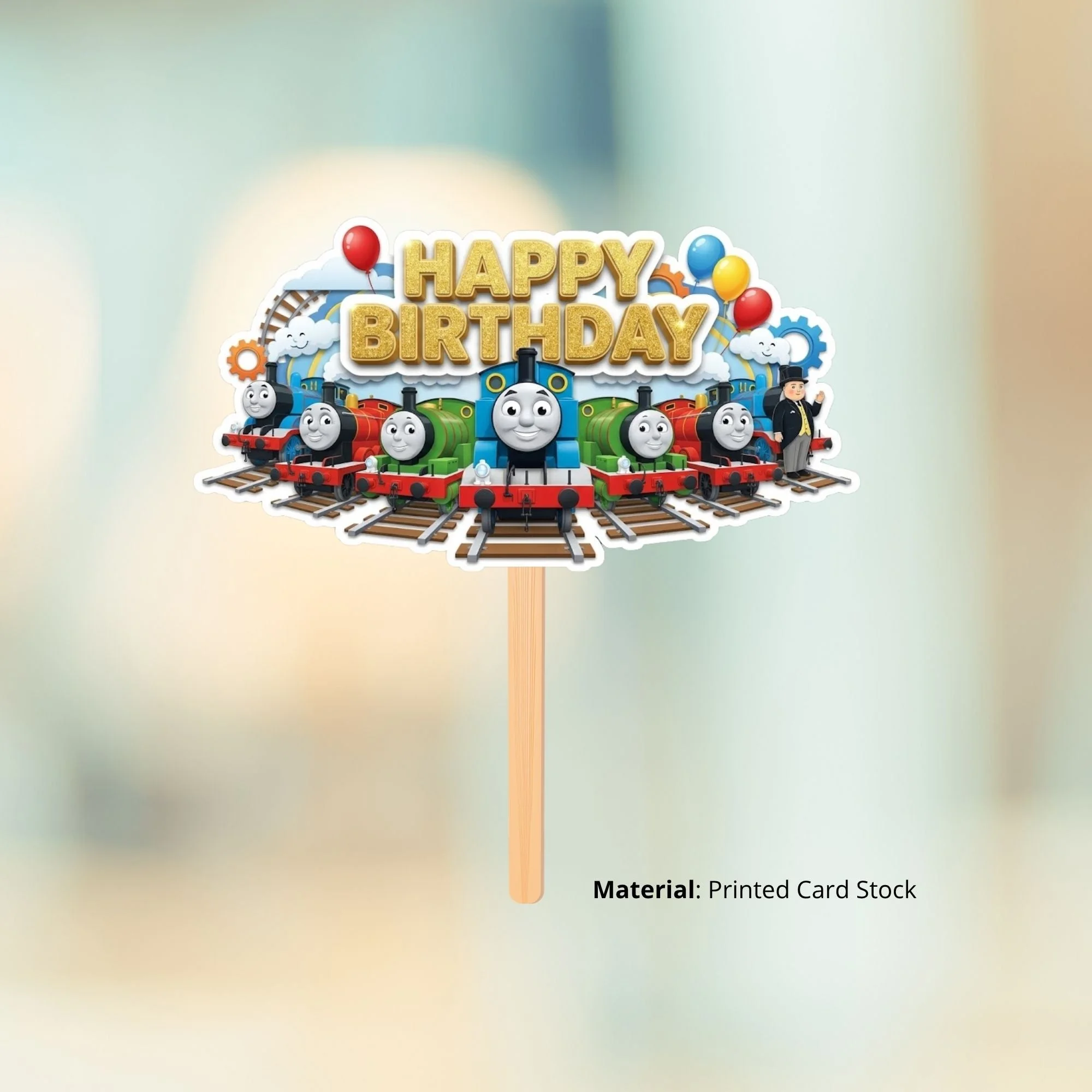 Thomas The Train Birthday Cake Topper for Kids | Premium 300 GSM Cardstock | Cute Cartoon Party Decoration | Cake Decoration Topper for Birthday Party Supplies - Premium Handcrafted 300 GSM Party Supplies, Cake Topper by Party Decor Mall India - View 2