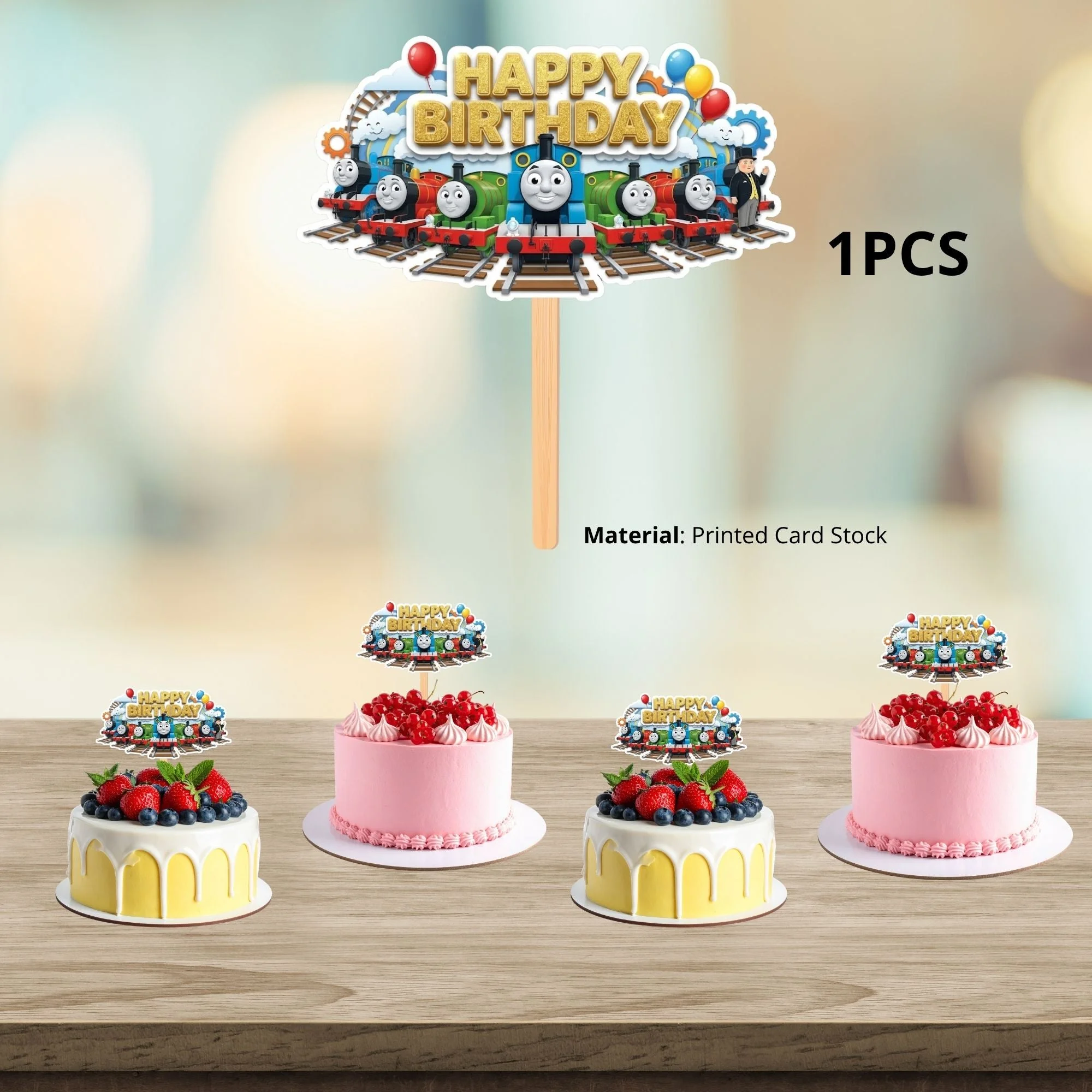 Thomas The Train Birthday Cake Topper for Kids | Premium 300 GSM Cardstock | Cute Cartoon Party Decoration | Cake Decoration Topper for Birthday Party Supplies - Premium Handcrafted 300 GSM Party Supplies, Cake Topper by Party Decor Mall India - View 3