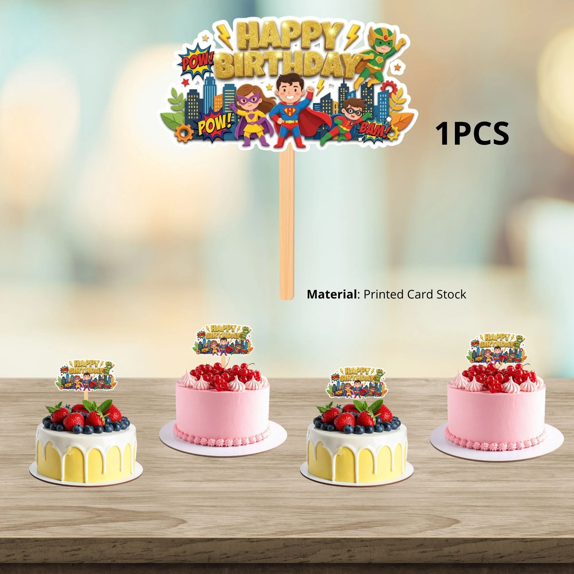 Super Hero Squad Birthday Cake Topper for Kids | Premium 300 GSM Cardstock | Cute Cartoon Party Decoration | Cake Decoration Topper for Birthday Party Supplies - Premium Handcrafted 300 GSM Party Supplies, Cake Topper by Party Decor Mall India - View 3
