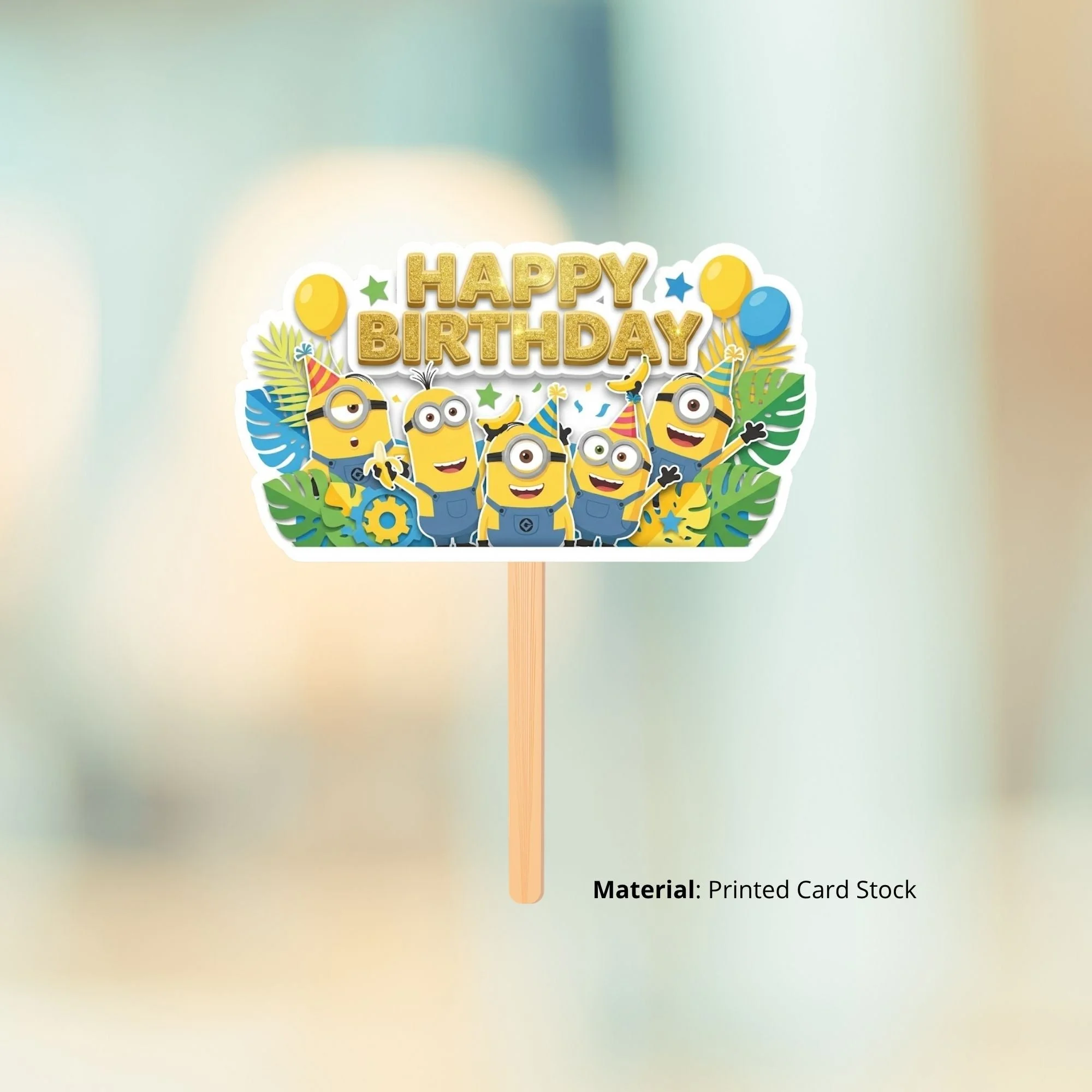 Minions Birthday Cake Topper for Kids | Premium 300 GSM Cardstock | Cute Cartoon Party Decoration | Cake Decoration Topper for Birthday Party Supplies - Premium Handcrafted 300 GSM Party Supplies, Cake Topper by Party Decor Mall India - View 2