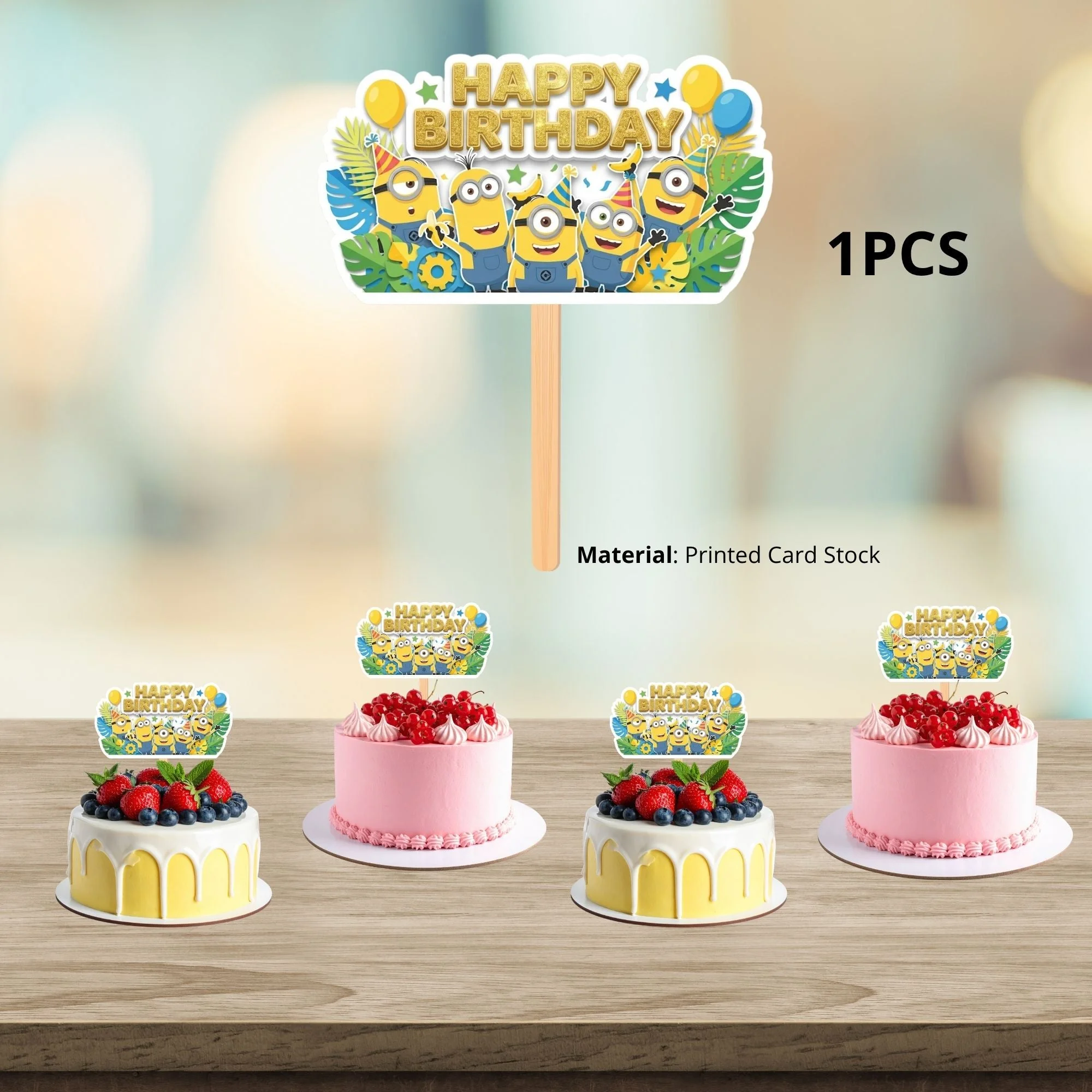 Minions Birthday Cake Topper for Kids | Premium 300 GSM Cardstock | Cute Cartoon Party Decoration | Cake Decoration Topper for Birthday Party Supplies - Premium Handcrafted 300 GSM Party Supplies, Cake Topper by Party Decor Mall India - View 3