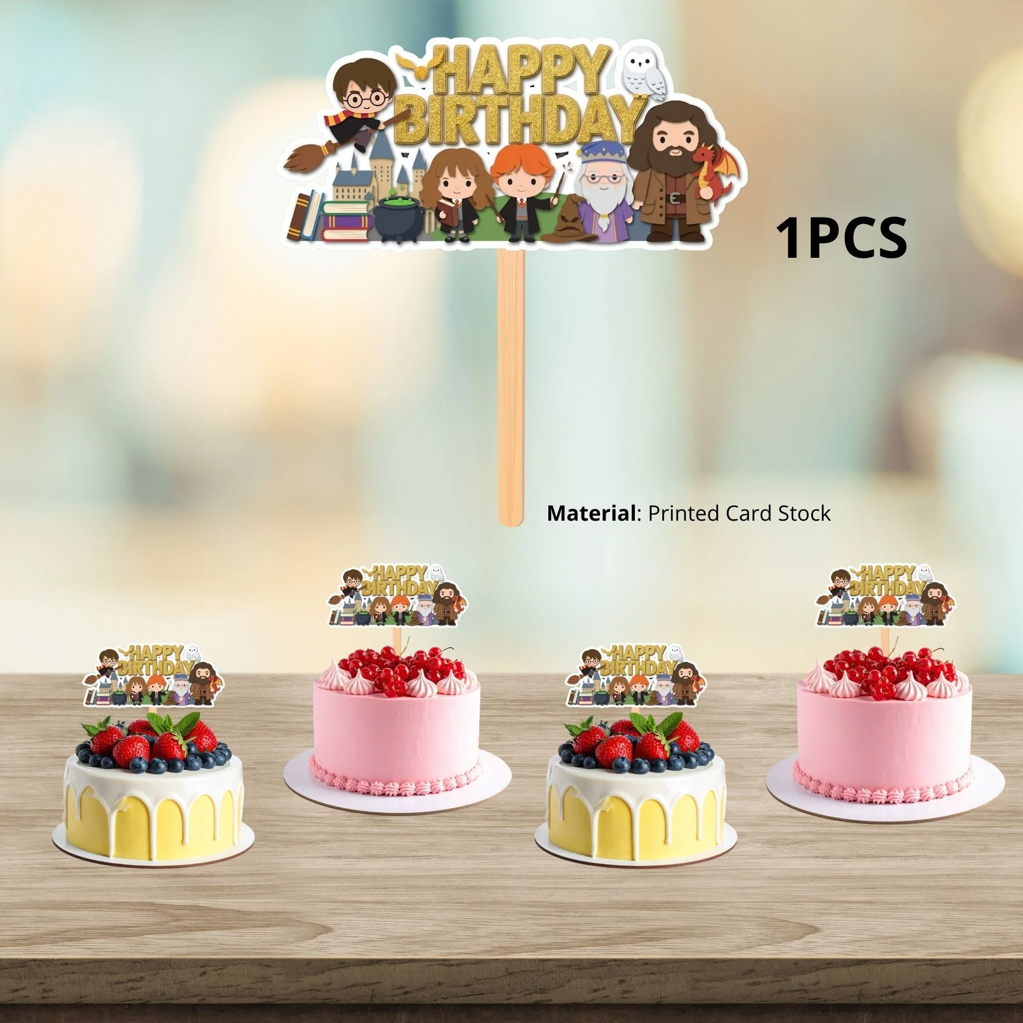 Harry  Potter Birthday Cake Topper for Kids | Premium 300 GSM Cardstock | Cute Cartoon Party Decoration | Cake Decoration Topper for Birthday Party Supplies - Premium Handcrafted 300 GSM Party Supplies, Cake Topper by Party Decor Mall India - View 3