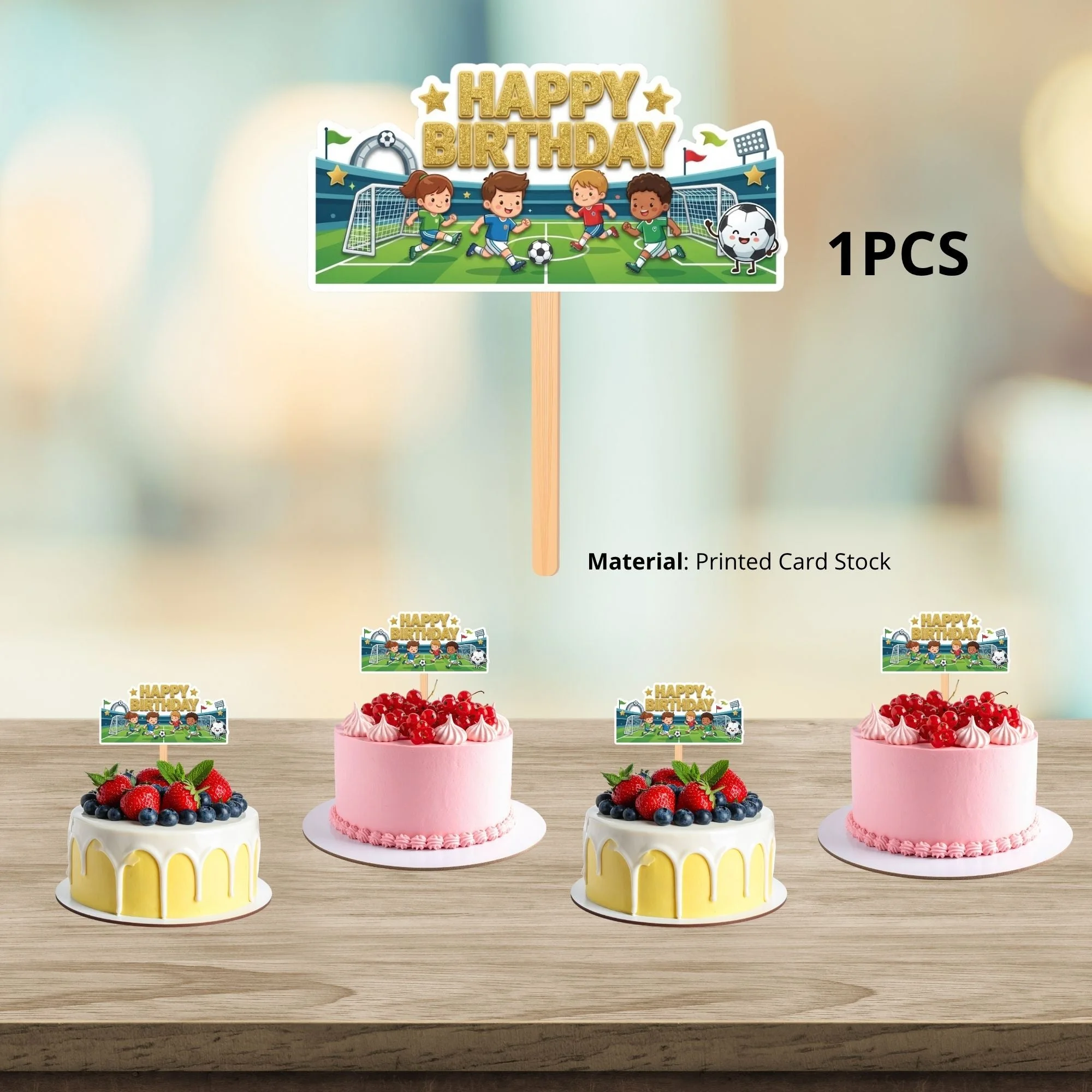 Football Birthday Cake Topper for Kids | Premium 300 GSM Cardstock | Cute Cartoon Party Decoration | Cake Decoration Topper for Birthday Party Supplies - Premium Handcrafted 300 GSM Party Supplies, Cake Topper by Party Decor Mall India - View 3