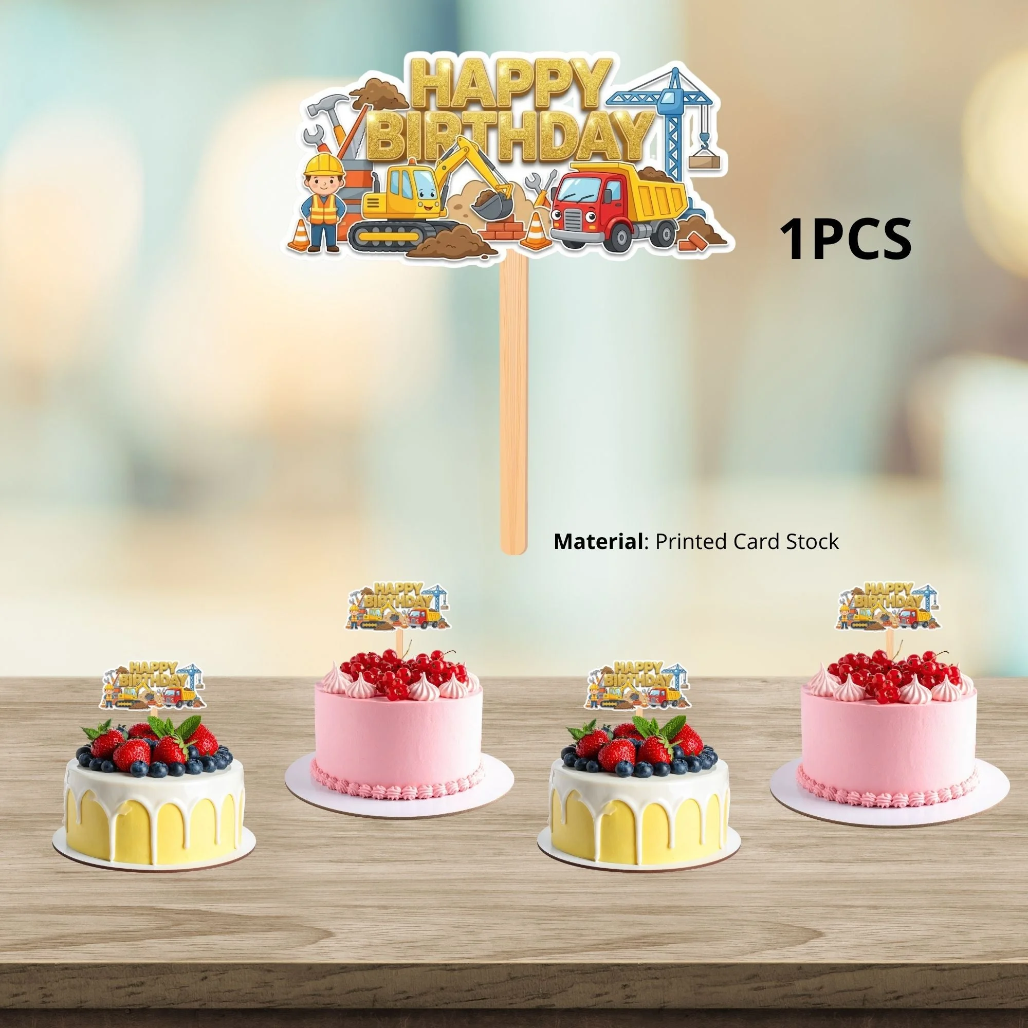 Construction Birthday Cake Topper for Kids | Premium 300 GSM Cardstock | Cute Cartoon Party Decoration | Cake Decoration Topper for Birthday Party Supplies - Premium Handcrafted 300 GSM Party Supplies, Cake Topper by Party Decor Mall India - View 3
