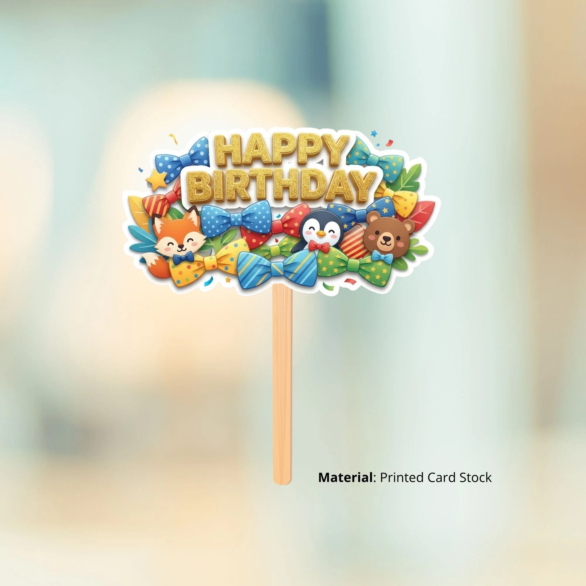 Woodland Animails Birthday Cake Topper for Kids | Premium 300 GSM Cardstock | Cute Cartoon Party Decoration | Cake Decoration Topper for Birthday Party Supplies - Premium Handcrafted 300 GSM Party Supplies, Cake Topper by Party Decor Mall India - View 2