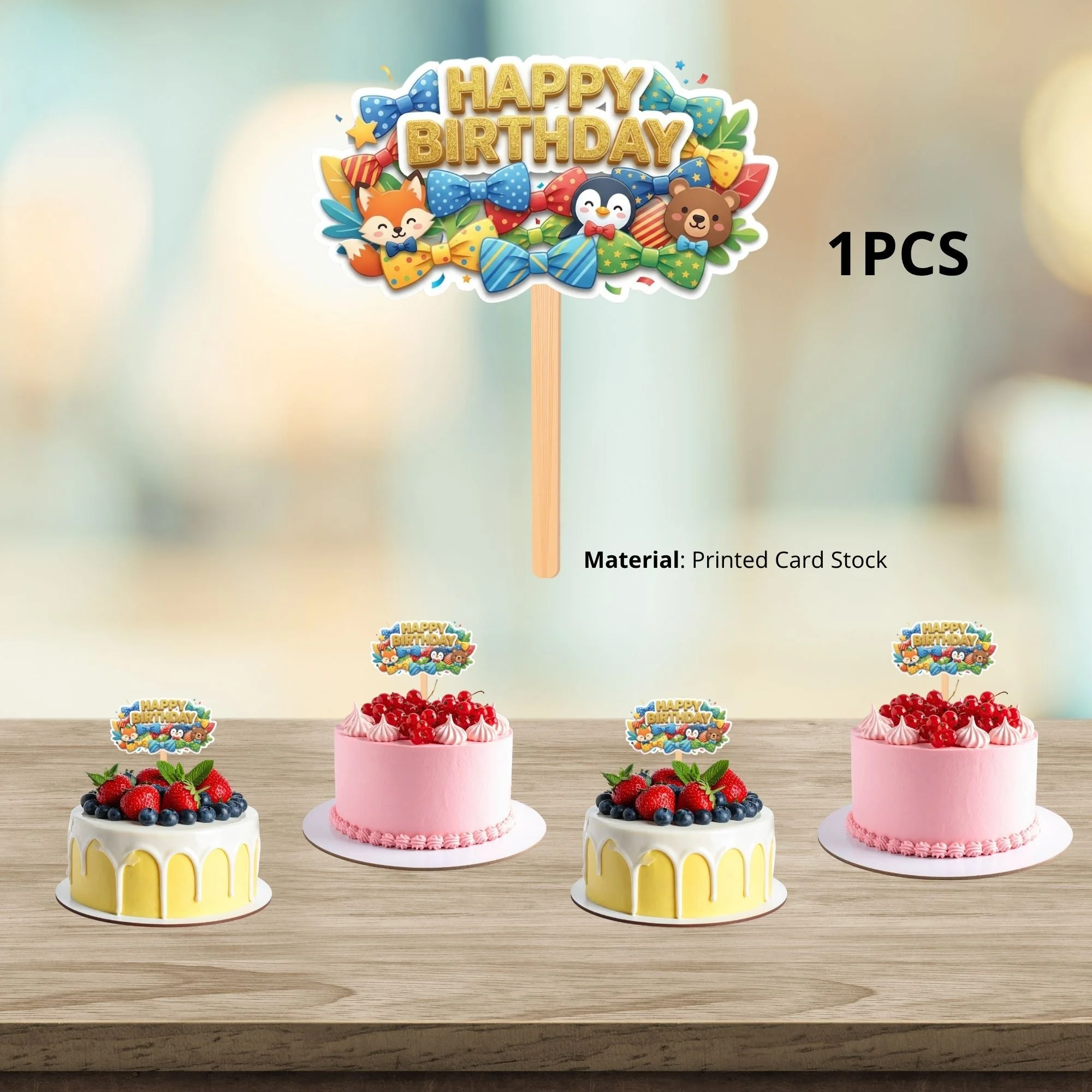 Woodland Animails Birthday Cake Topper for Kids | Premium 300 GSM Cardstock | Cute Cartoon Party Decoration | Cake Decoration Topper for Birthday Party Supplies - Premium Handcrafted 300 GSM Party Supplies, Cake Topper by Party Decor Mall India - View 3