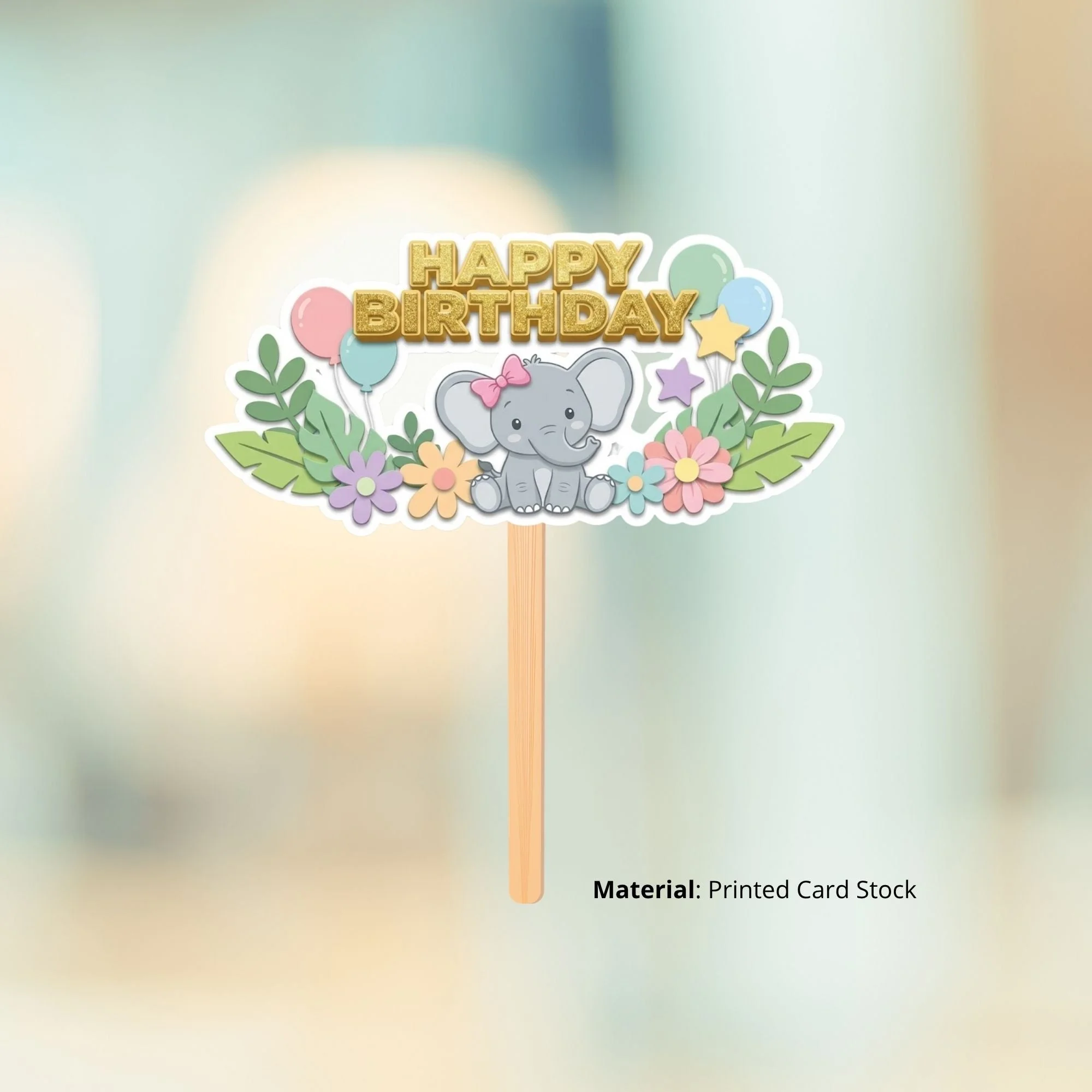 Baby Elephant Girl Model-2 Birthday Cake Topper for Kids | Premium 300 GSM Cardstock | Cute Cartoon Party Decoration | Cake Decoration Topper for Birthday Party Supplies - Premium Handcrafted 300 GSM Party Supplies, Cake Topper by Party Decor Mall India - View 2