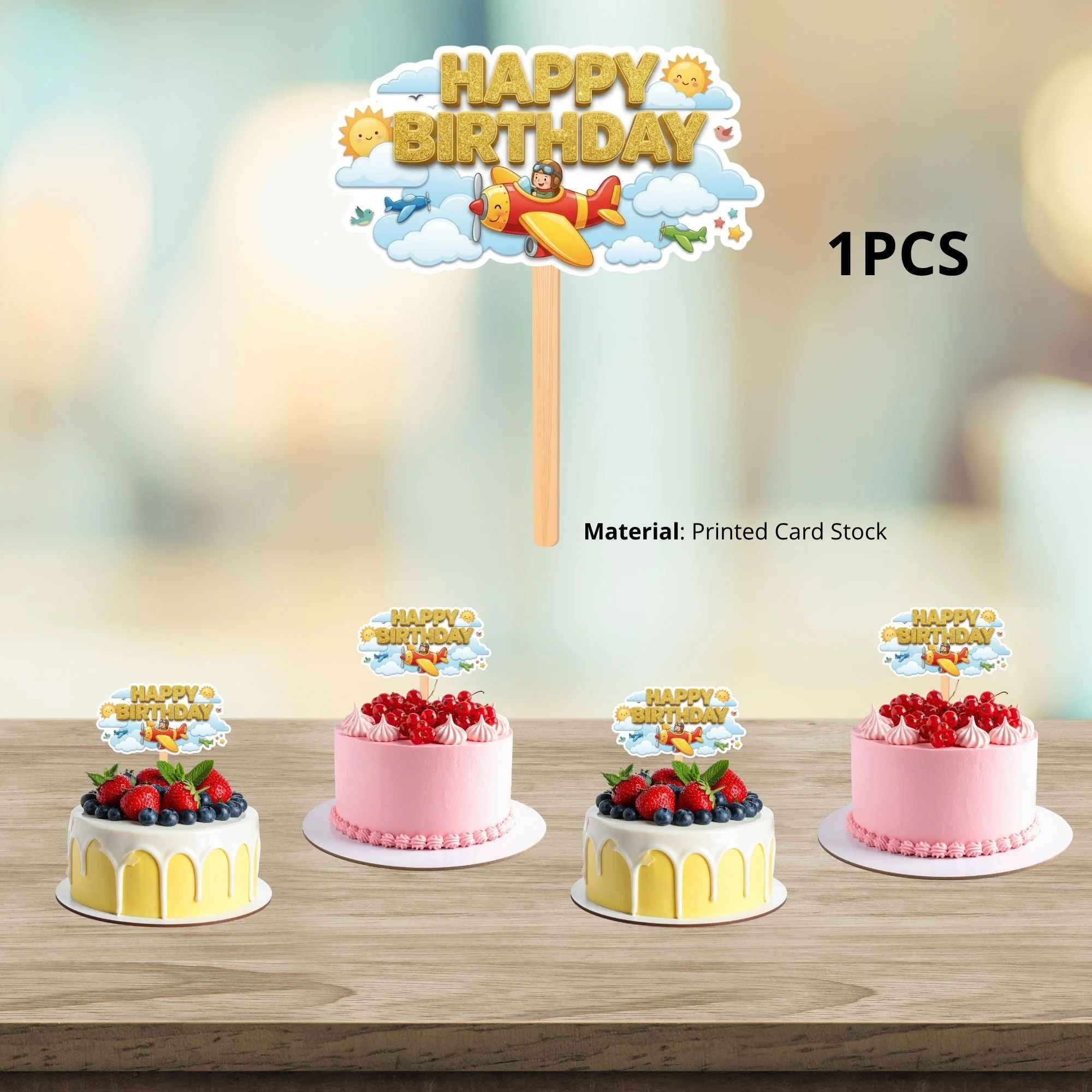 Aeroplane Birthday Cake Topper for Kids | Premium 300 GSM Cardstock | Cute Cartoon Party Decoration | Cake Decoration Topper for Birthday Party Supplies - Premium Handcrafted 300 GSM Party Supplies, Cake Topper by Party Decor Mall India - View 3