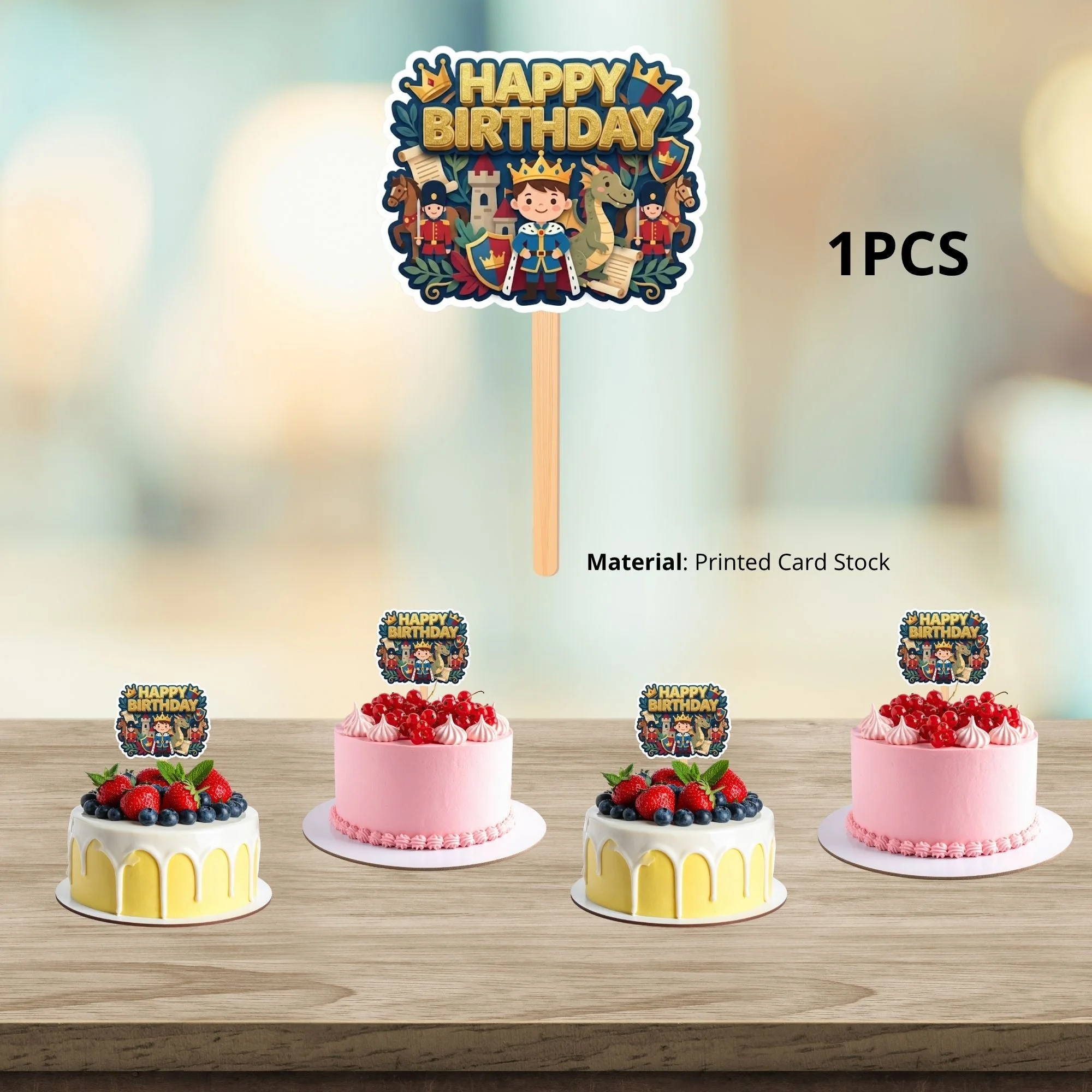 Little Prince Birthday Cake Topper for Kids | Premium 300 GSM Cardstock | Cute Cartoon Party Decoration | Cake Decoration Topper for Birthday Party Supplies - Premium Handcrafted 300 GSM Party Supplies, Cake Topper by Party Decor Mall India - View 3