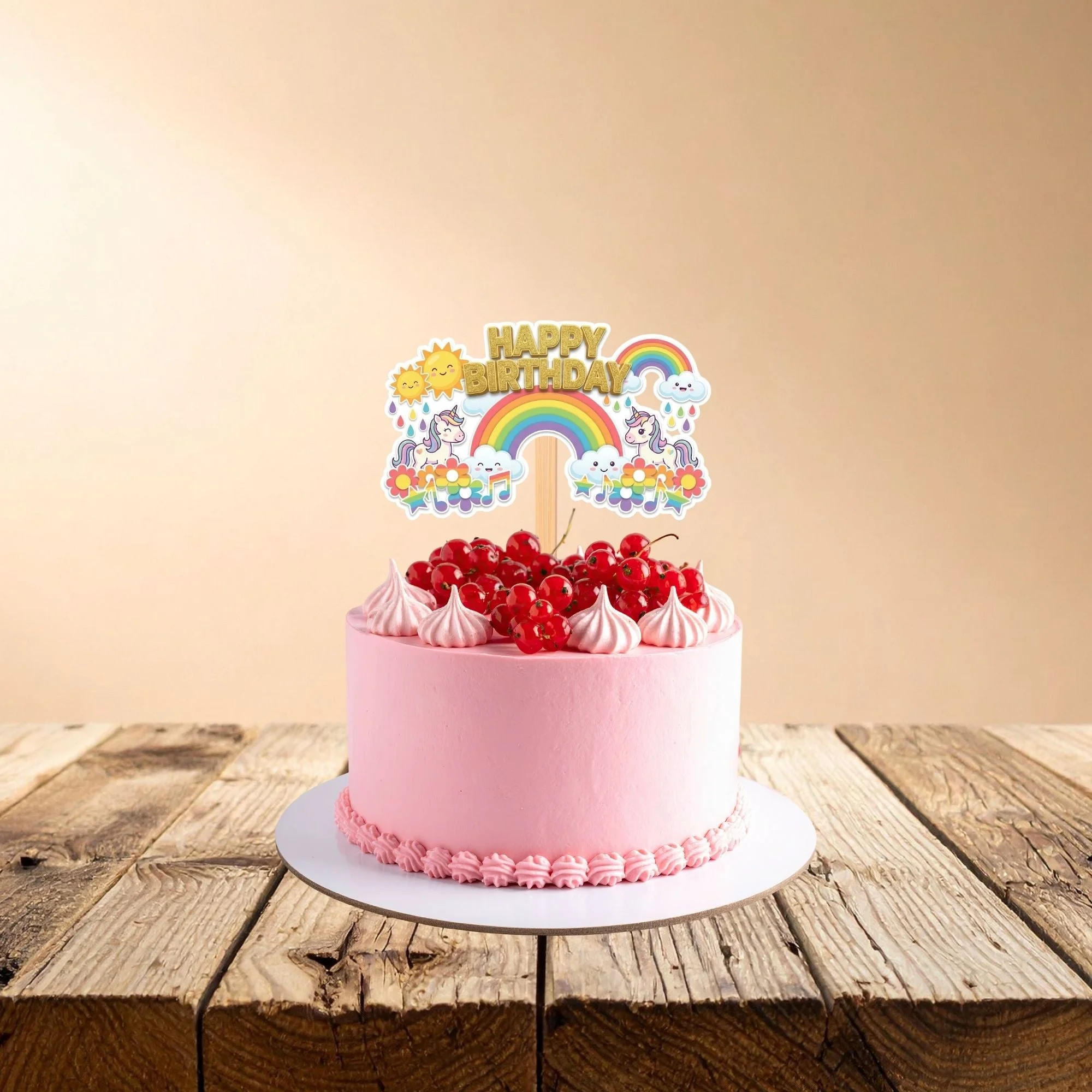 Unicorn And Rainbow Birthday Cake Topper for Kids | Premium 300 GSM Cardstock | Cute Cartoon Party Decoration | Cake Decoration Topper for Birthday Party Supplies - Premium Handcrafted 300 GSM Party Supplies, Cake Topper by Party Decor Mall India - View 1