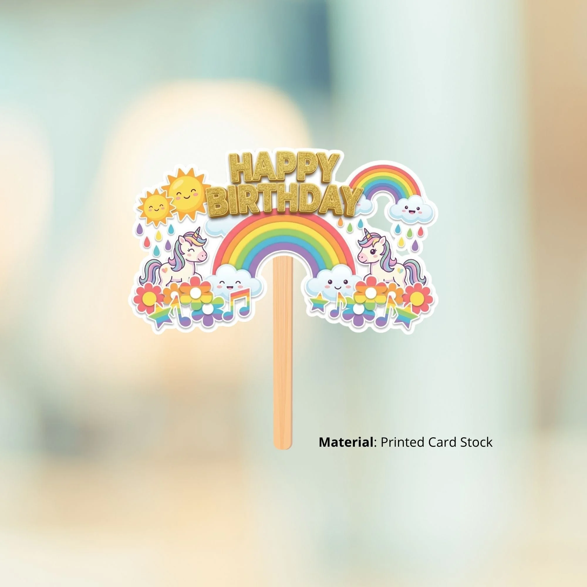 Unicorn And Rainbow Birthday Cake Topper for Kids | Premium 300 GSM Cardstock | Cute Cartoon Party Decoration | Cake Decoration Topper for Birthday Party Supplies - Premium Handcrafted 300 GSM Party Supplies, Cake Topper by Party Decor Mall India - View 2
