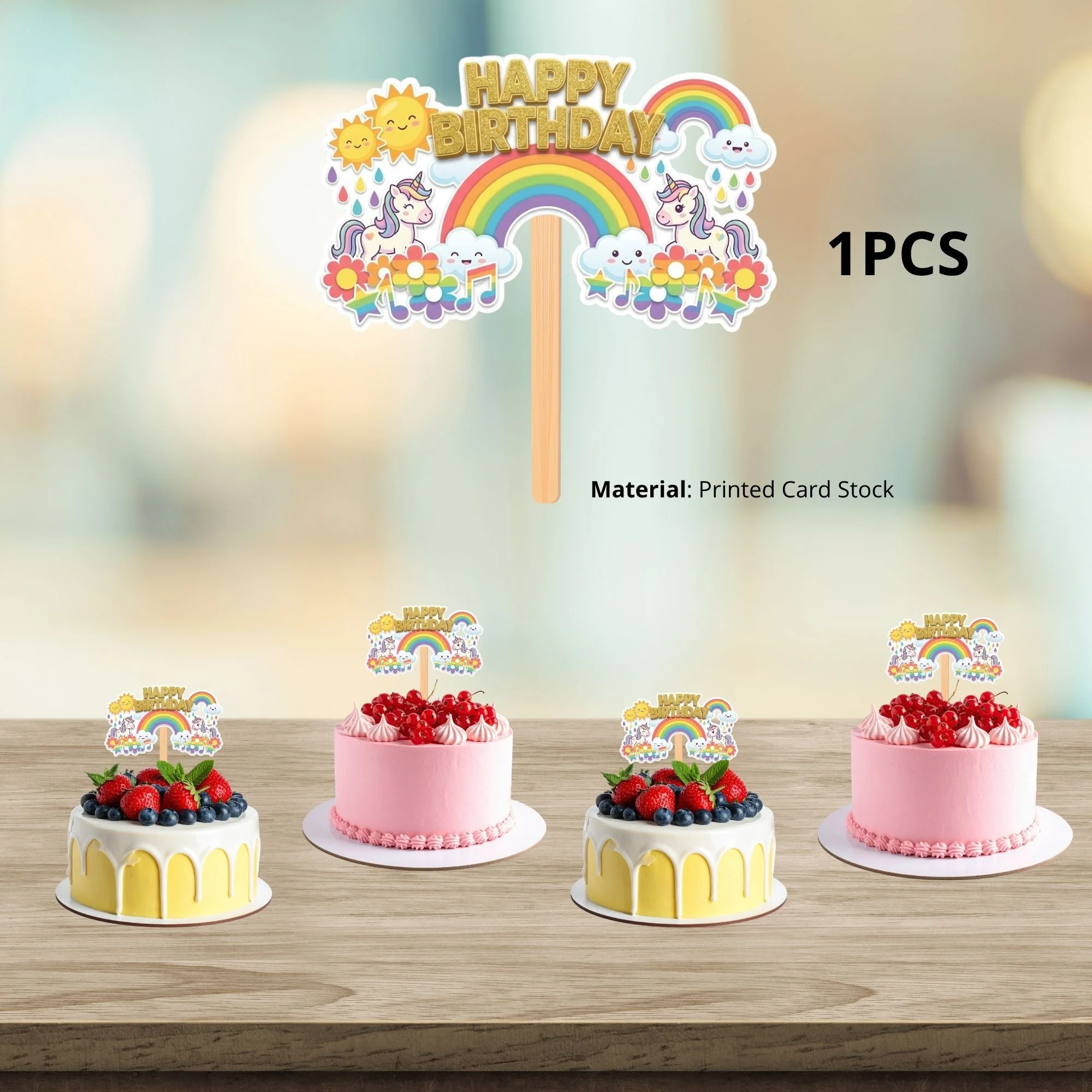 Unicorn And Rainbow Birthday Cake Topper for Kids | Premium 300 GSM Cardstock | Cute Cartoon Party Decoration | Cake Decoration Topper for Birthday Party Supplies - Premium Handcrafted 300 GSM Party Supplies, Cake Topper by Party Decor Mall India - View 3