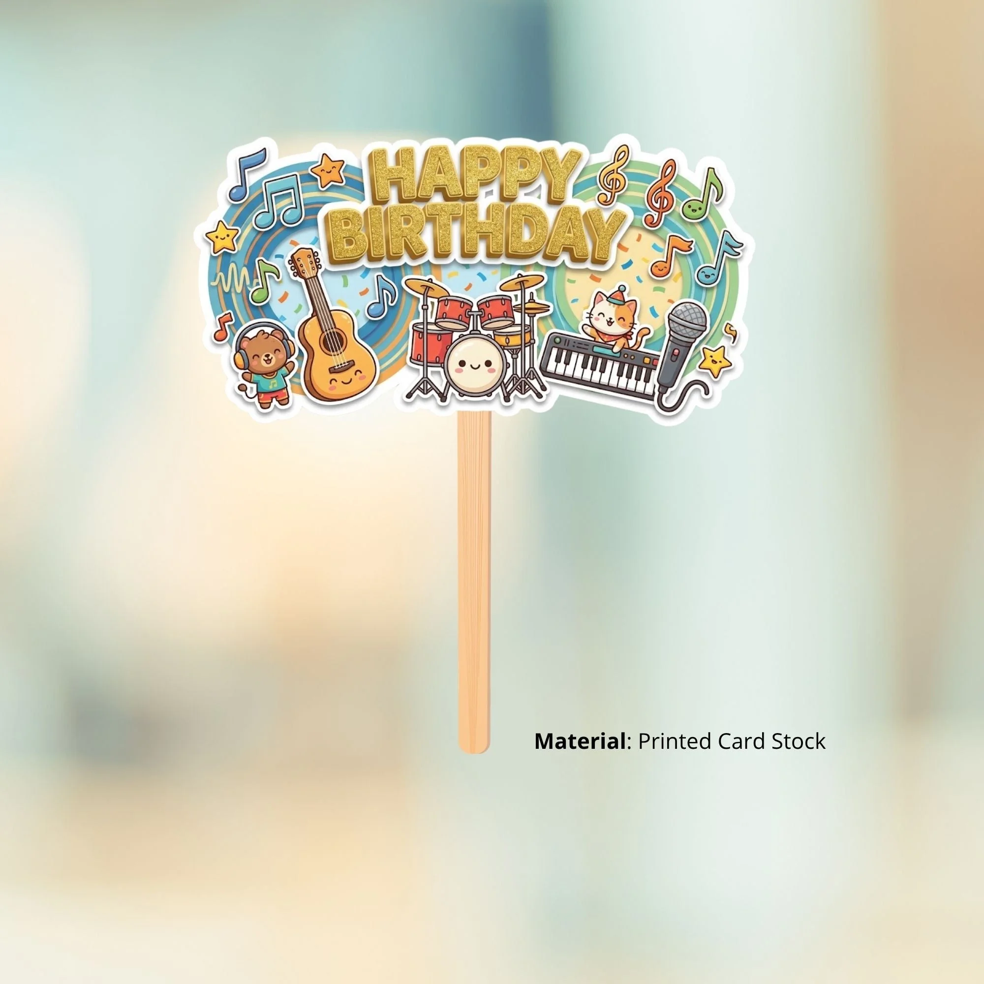 Musical Animal Birthday Cake Topper for Kids | Premium 300 GSM Cardstock | Cute Cartoon Party Decoration | Cake Decoration Topper for Birthday Party Supplies - Premium Handcrafted 300 GSM Party Supplies, Cake Topper by Party Decor Mall India - View 2