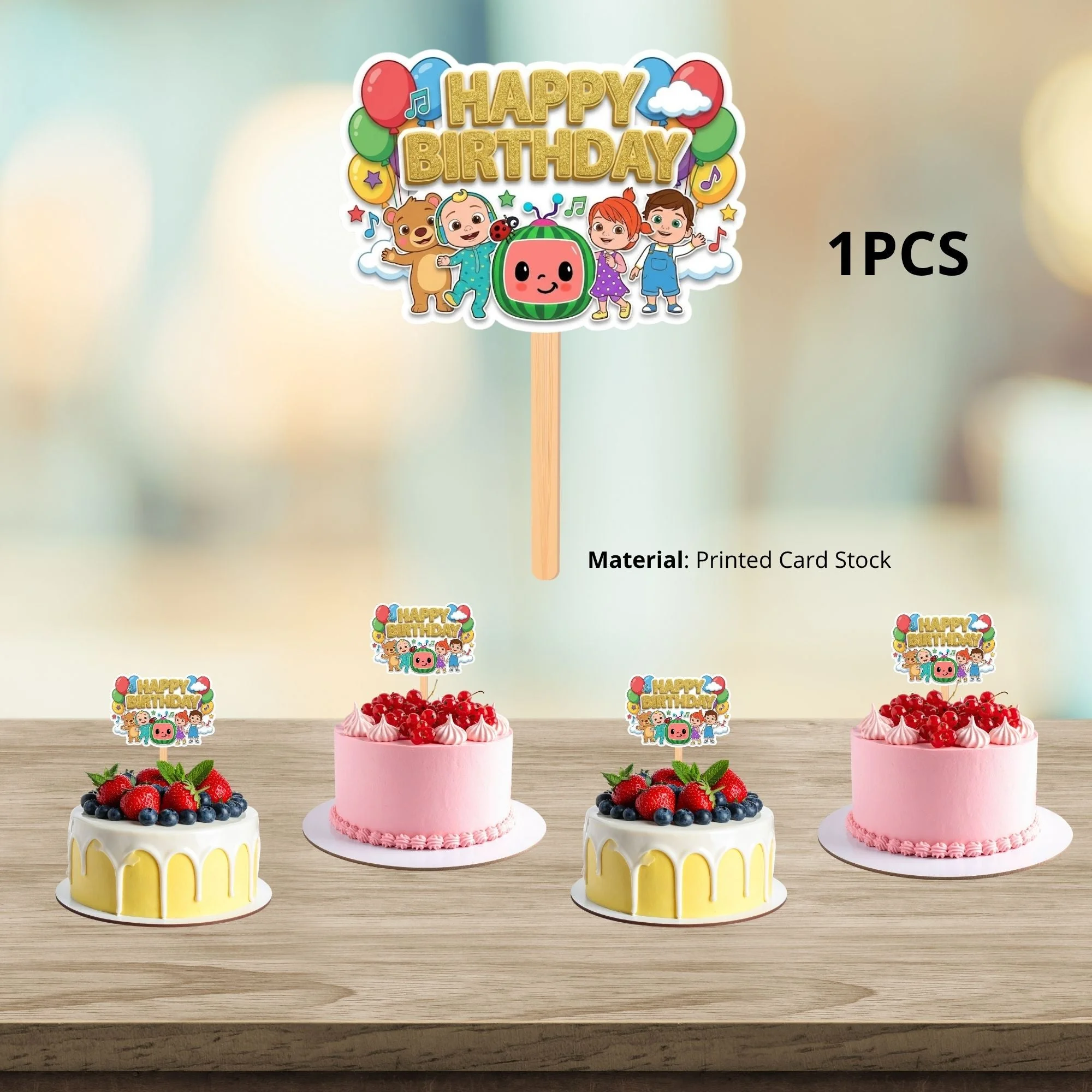 Cocomelon Birthday Cake Topper for Kids | Premium 300 GSM Cardstock | Cute Cartoon Party Decoration | Cake Decoration Topper for Birthday Party Supplies - Premium Handcrafted 300 GSM Party Supplies, Cake Topper by Party Decor Mall India - View 3