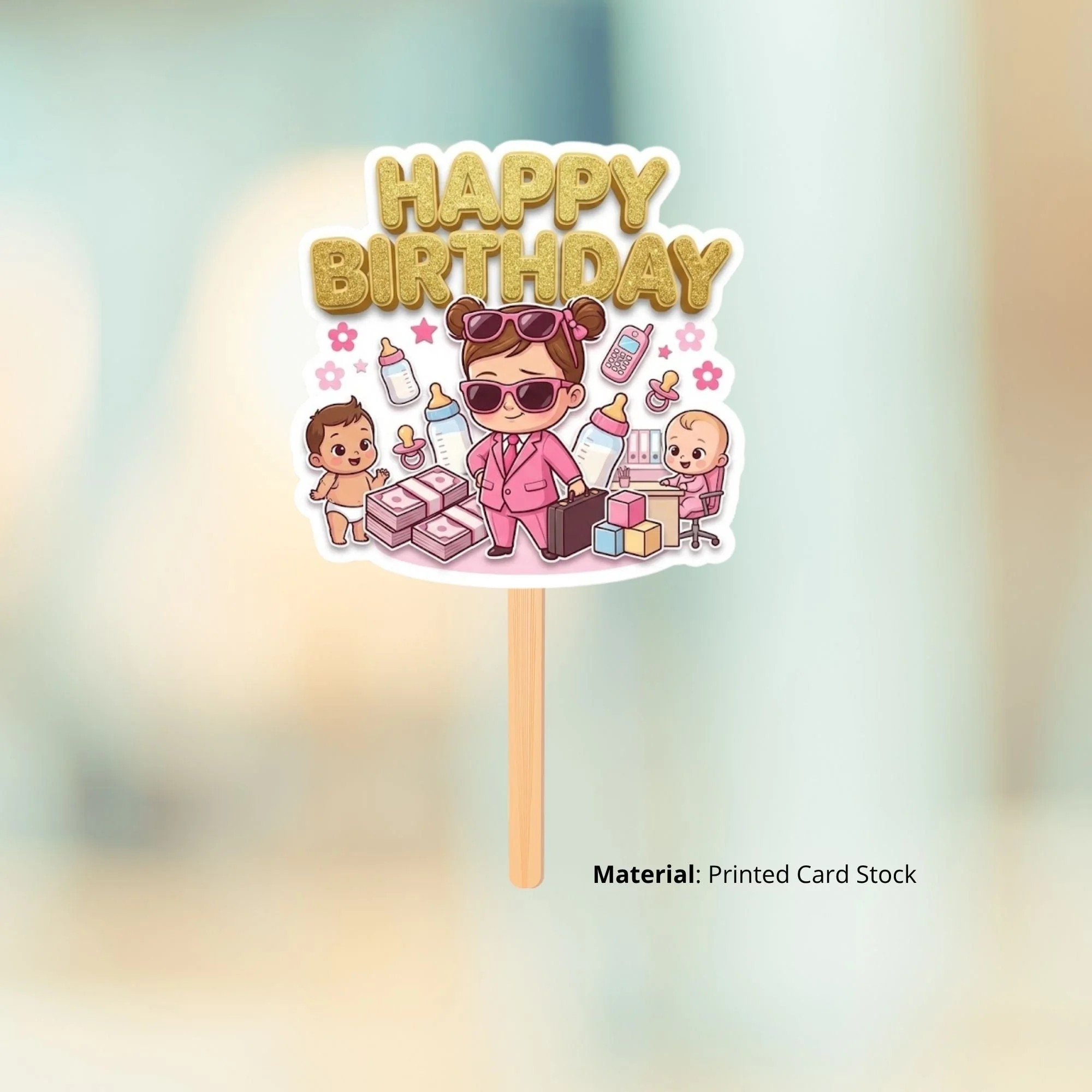 Boss Baby Girl Birthday Cake Topper for Kids | Premium 300 GSM Cardstock | Cute Cartoon Party Decoration | Cake Decoration Topper for Birthday Party Supplies - Premium Handcrafted 300 GSM Party Supplies, Cake Topper by Party Decor Mall India - View 2