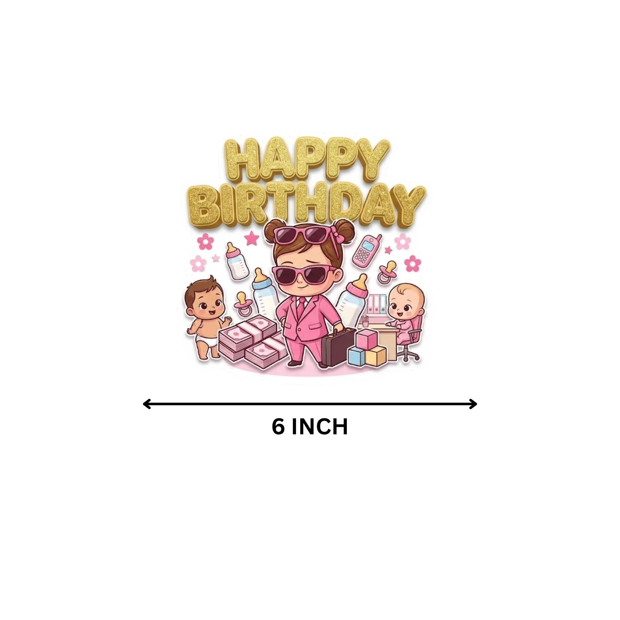 Boss Baby Girl Birthday Cake Topper for Kids | Premium 300 GSM Cardstock | Cute Cartoon Party Decoration | Cake Decoration Topper for Birthday Party Supplies - Premium Handcrafted 300 GSM Party Supplies, Cake Topper by Party Decor Mall India - View 4