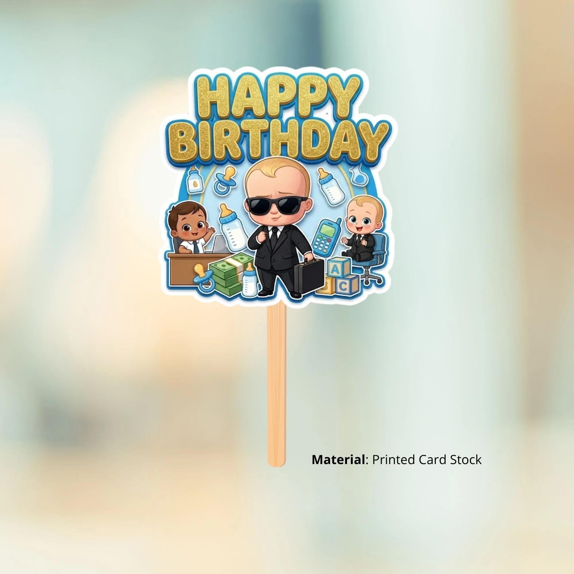 Boss Baby Boy Birthday Cake Topper for Kids | Premium 300 GSM Cardstock | Cute Cartoon Party Decoration | Cake Decoration Topper for Birthday Party Supplies - Premium Handcrafted 300 GSM Party Supplies, Cake Topper by Party Decor Mall India - View 2
