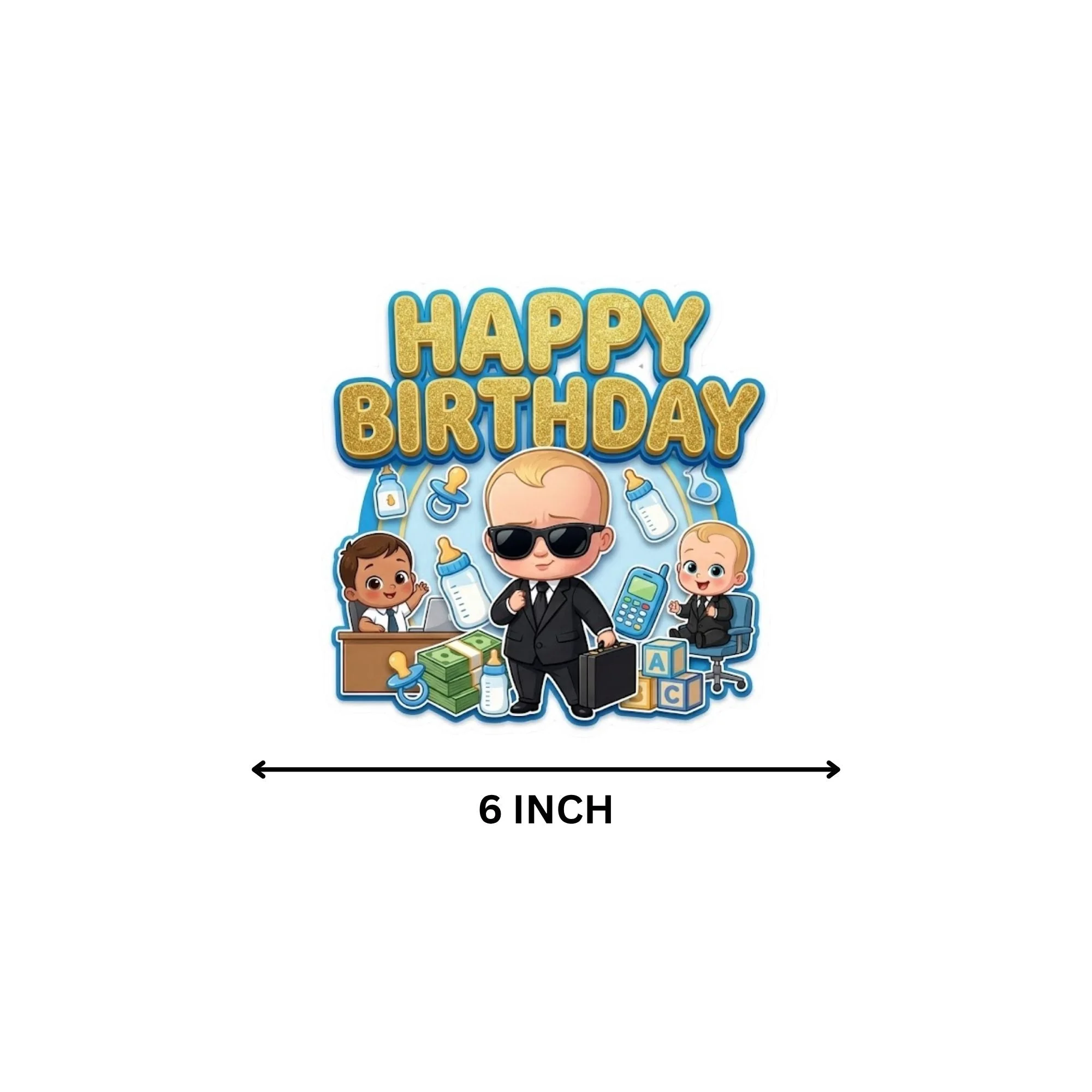 Boss Baby Boy Birthday Cake Topper for Kids | Premium 300 GSM Cardstock | Cute Cartoon Party Decoration | Cake Decoration Topper for Birthday Party Supplies - Premium Handcrafted 300 GSM Party Supplies, Cake Topper by Party Decor Mall India - View 4