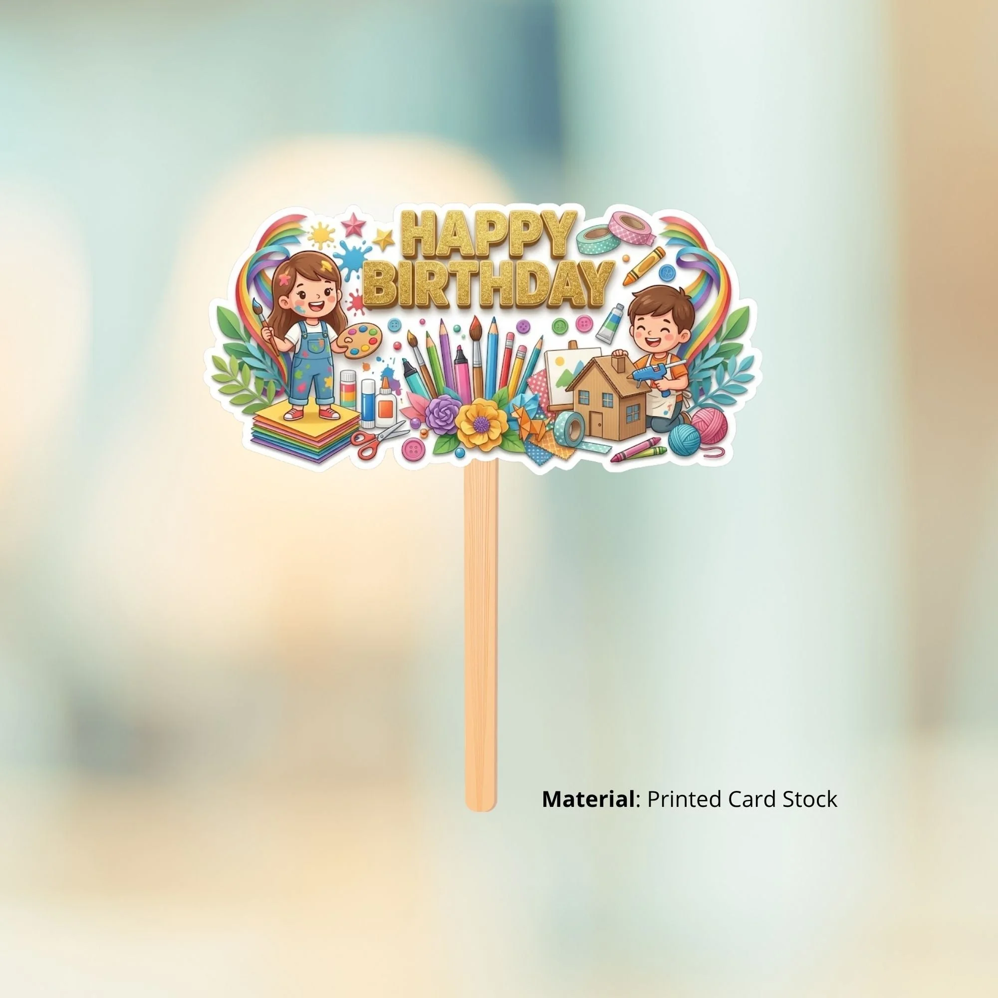 Art And Craft Birthday Cake Topper for Kids | Premium 300 GSM Cardstock | Cute Cartoon Party Decoration | Cake Decoration Topper for Birthday Party Supplies - Premium Handcrafted 300 GSM Party Supplies, Cake Topper by Party Decor Mall India - View 2