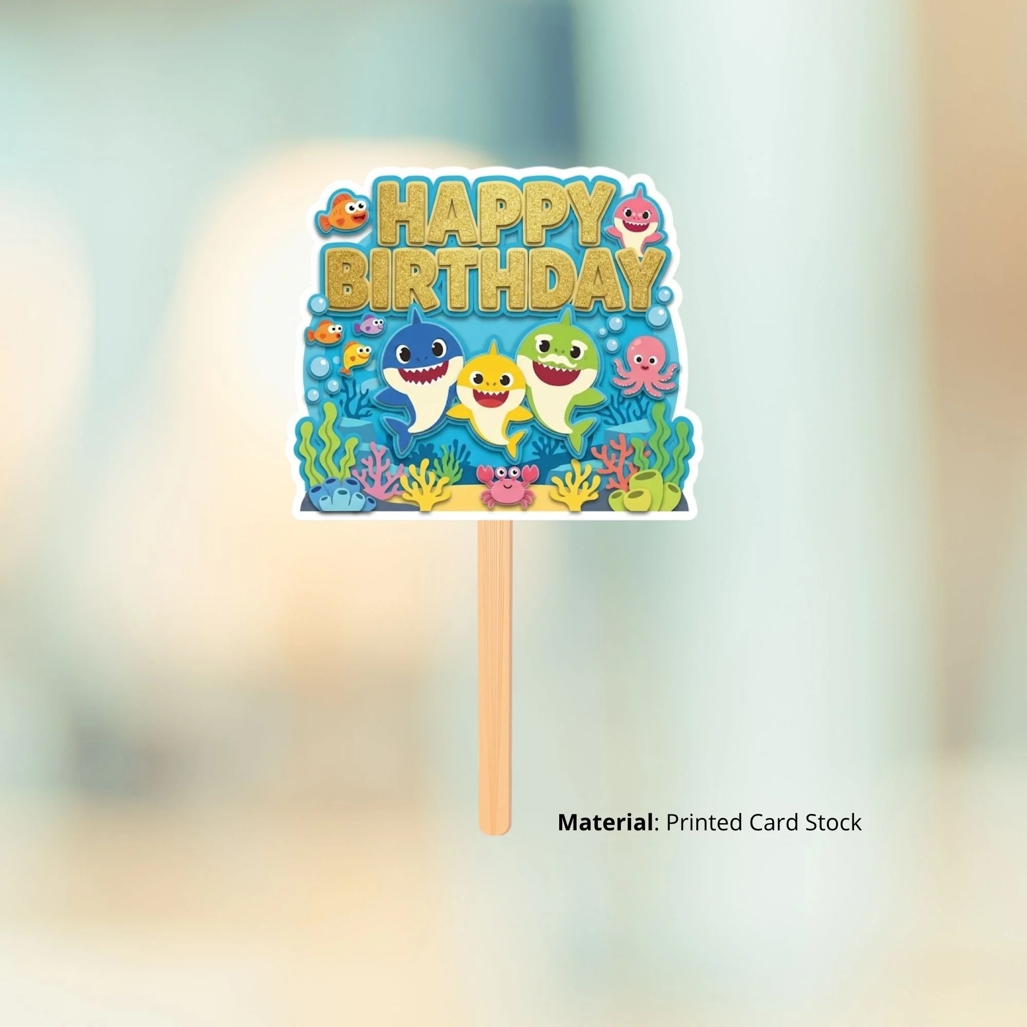 Baby Shark Birthday Cake Topper for Kids | Premium 300 GSM Cardstock | Cute Cartoon Party Decoration | Cake Decoration Topper for Birthday Party Supplies - Premium Handcrafted 300 GSM Party Supplies, Cake Topper by Party Decor Mall India - View 2