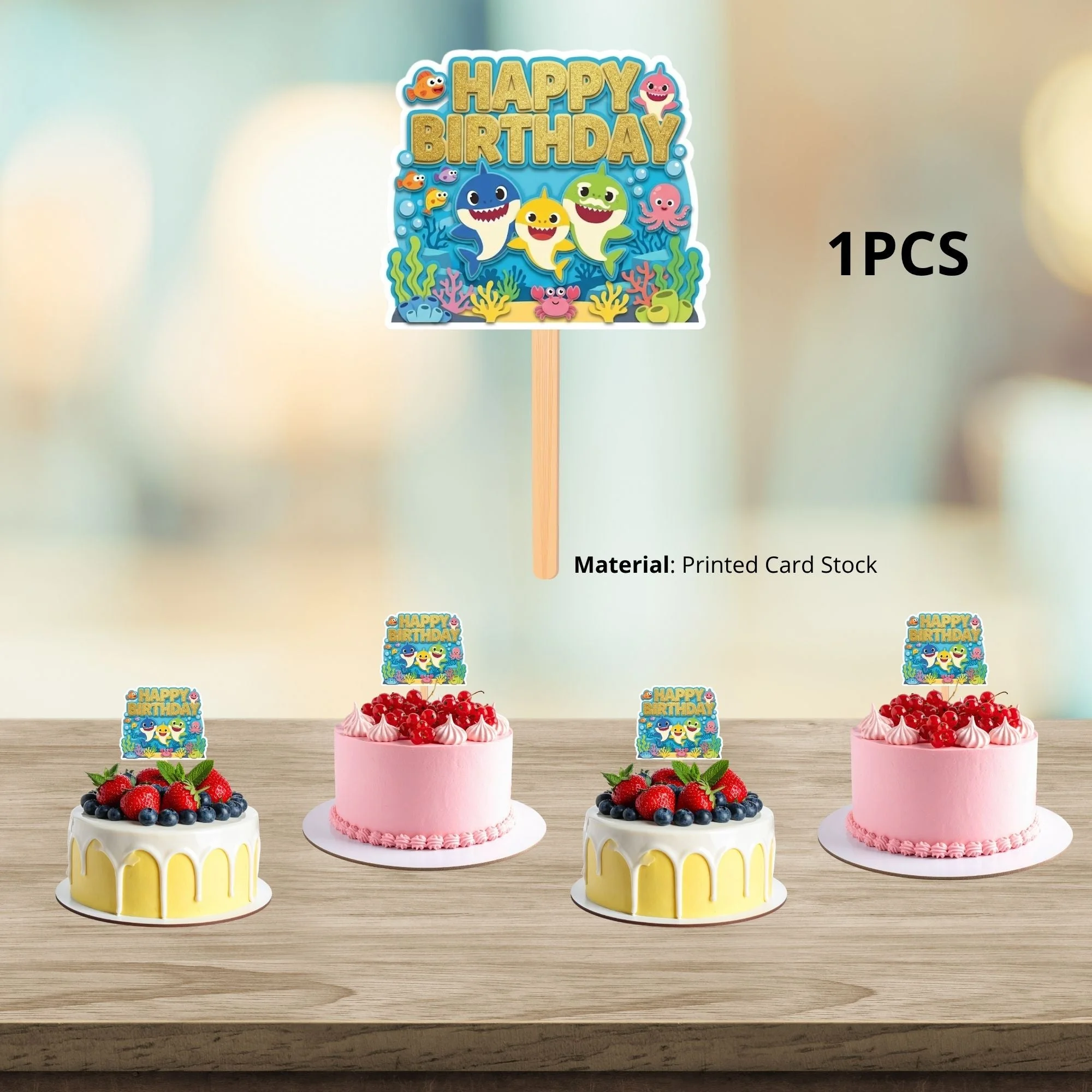 Baby Shark Birthday Cake Topper for Kids | Premium 300 GSM Cardstock | Cute Cartoon Party Decoration | Cake Decoration Topper for Birthday Party Supplies - Premium Handcrafted 300 GSM Party Supplies, Cake Topper by Party Decor Mall India - View 3