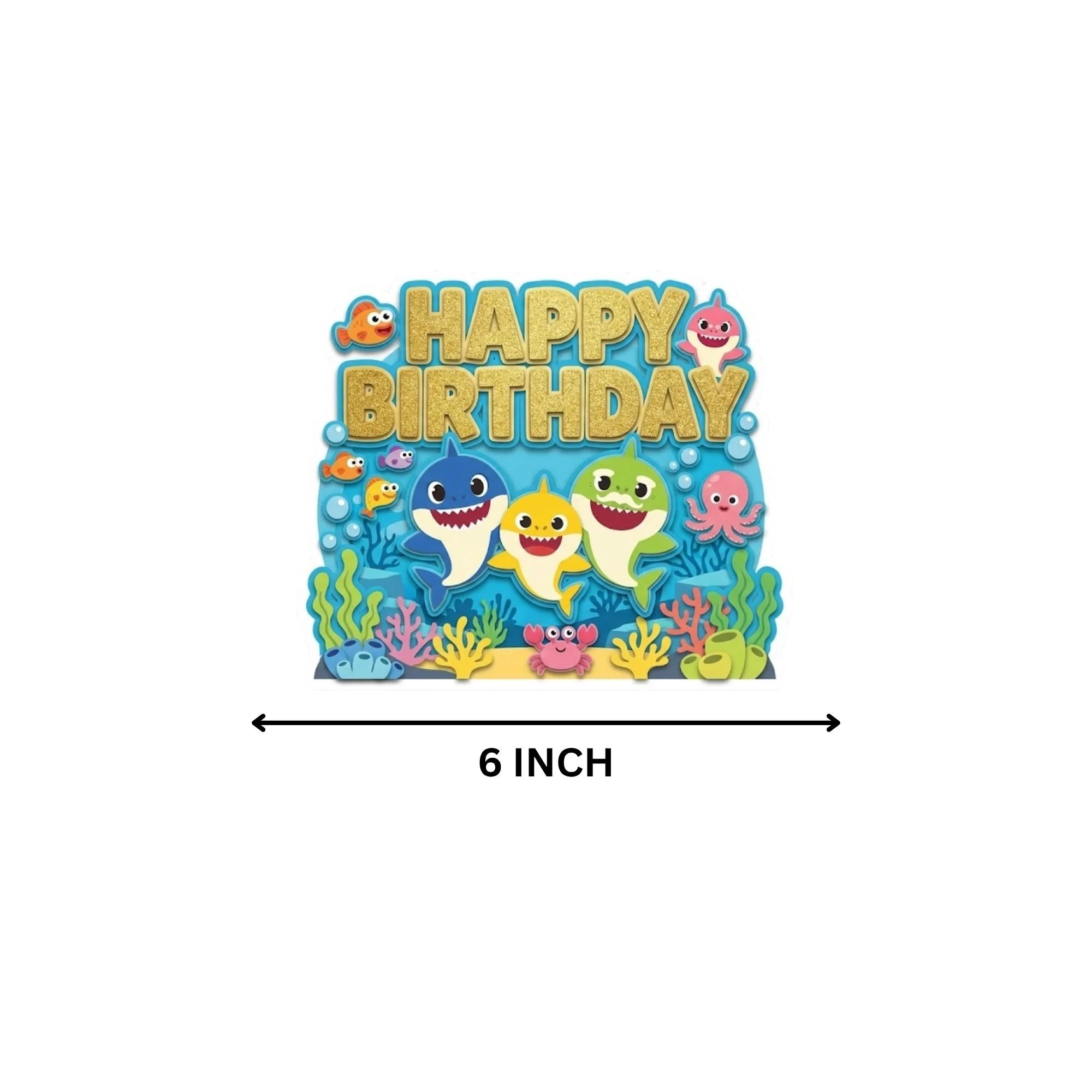 Baby Shark Birthday Cake Topper for Kids | Premium 300 GSM Cardstock | Cute Cartoon Party Decoration | Cake Decoration Topper for Birthday Party Supplies - Premium Handcrafted 300 GSM Party Supplies, Cake Topper by Party Decor Mall India - View 4