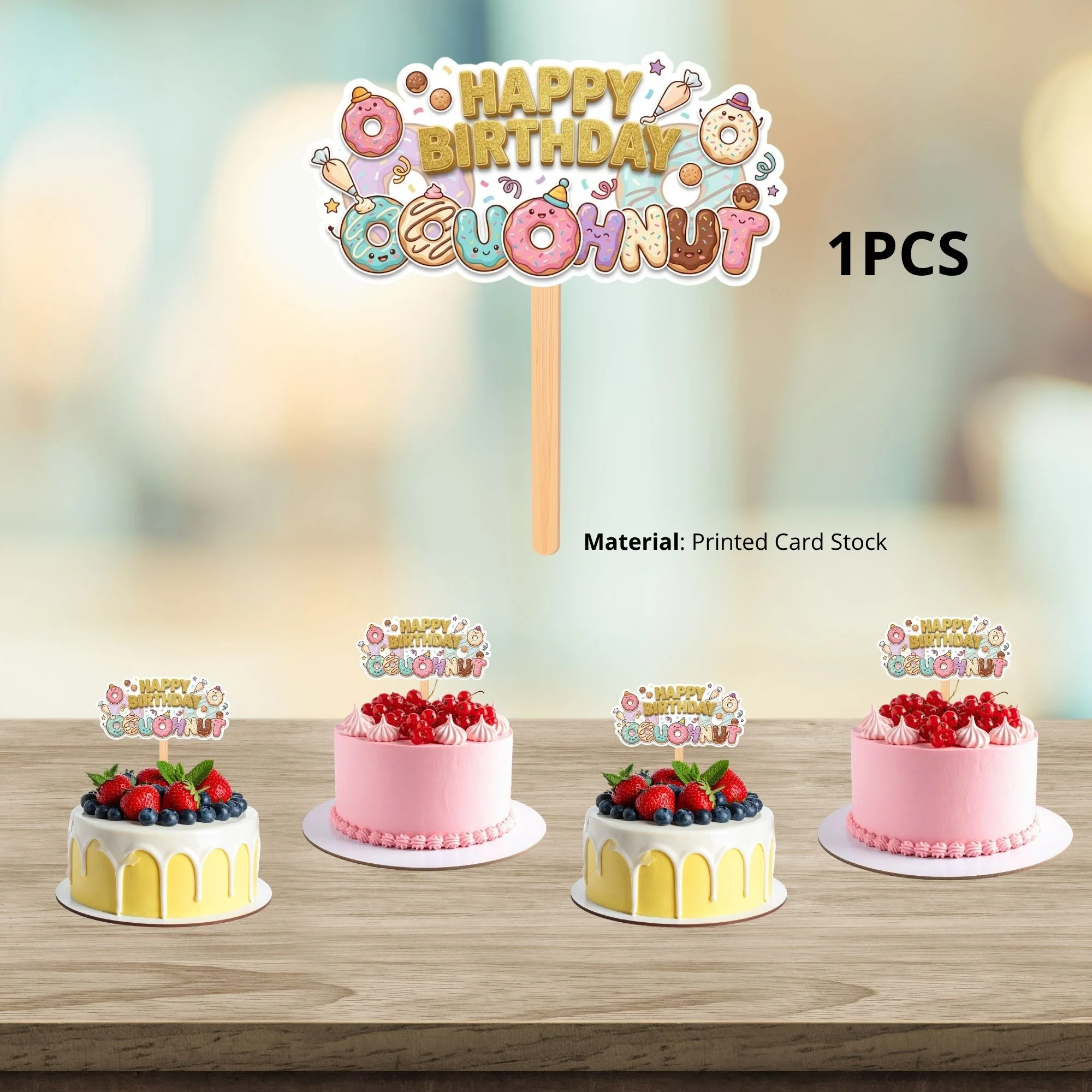 Doughnut Birthday Cake Topper for Kids | Premium 300 GSM Cardstock | Cute Cartoon Party Decoration | Cake Decoration Topper for Birthday Party Supplies - Premium Handcrafted 300 GSM Party Supplies, Cake Topper by Party Decor Mall India - View 3