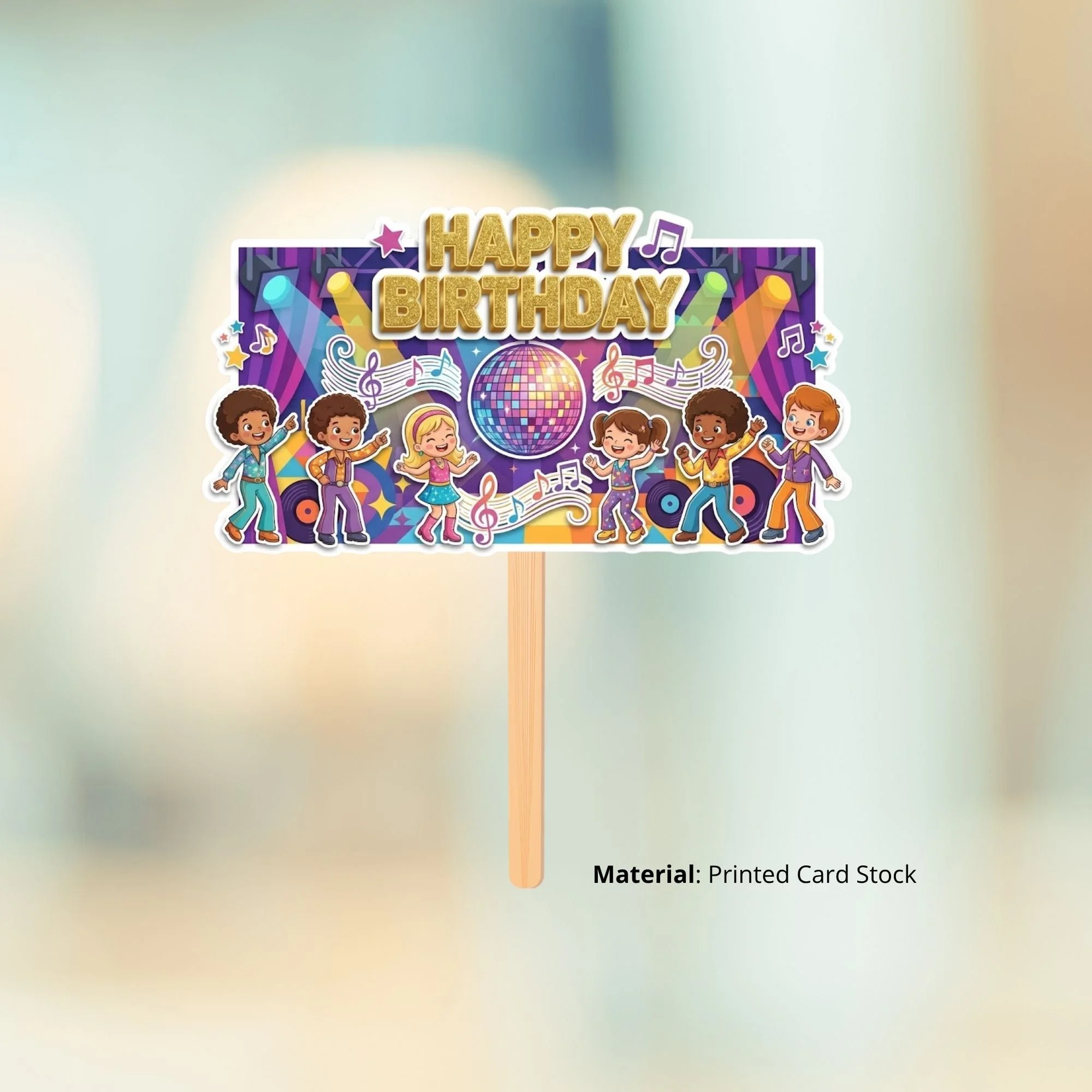 Disco Party Birthday Cake Topper for Kids | Premium 300 GSM Cardstock | Cute Cartoon Party Decoration | Cake Decoration Topper for Birthday Party Supplies - Premium Handcrafted 300 GSM Party Supplies, Cake Topper by Party Decor Mall India - View 2