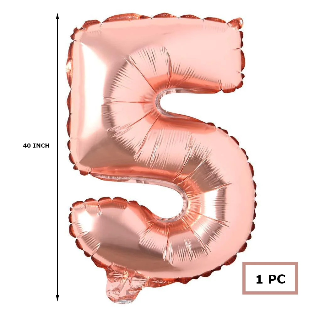 40 inches Number Foil Balloon Rose Gold Number 5 - Premium Handcrafted 300 GSM Party Supplies by Party Decor Mall India - View 2