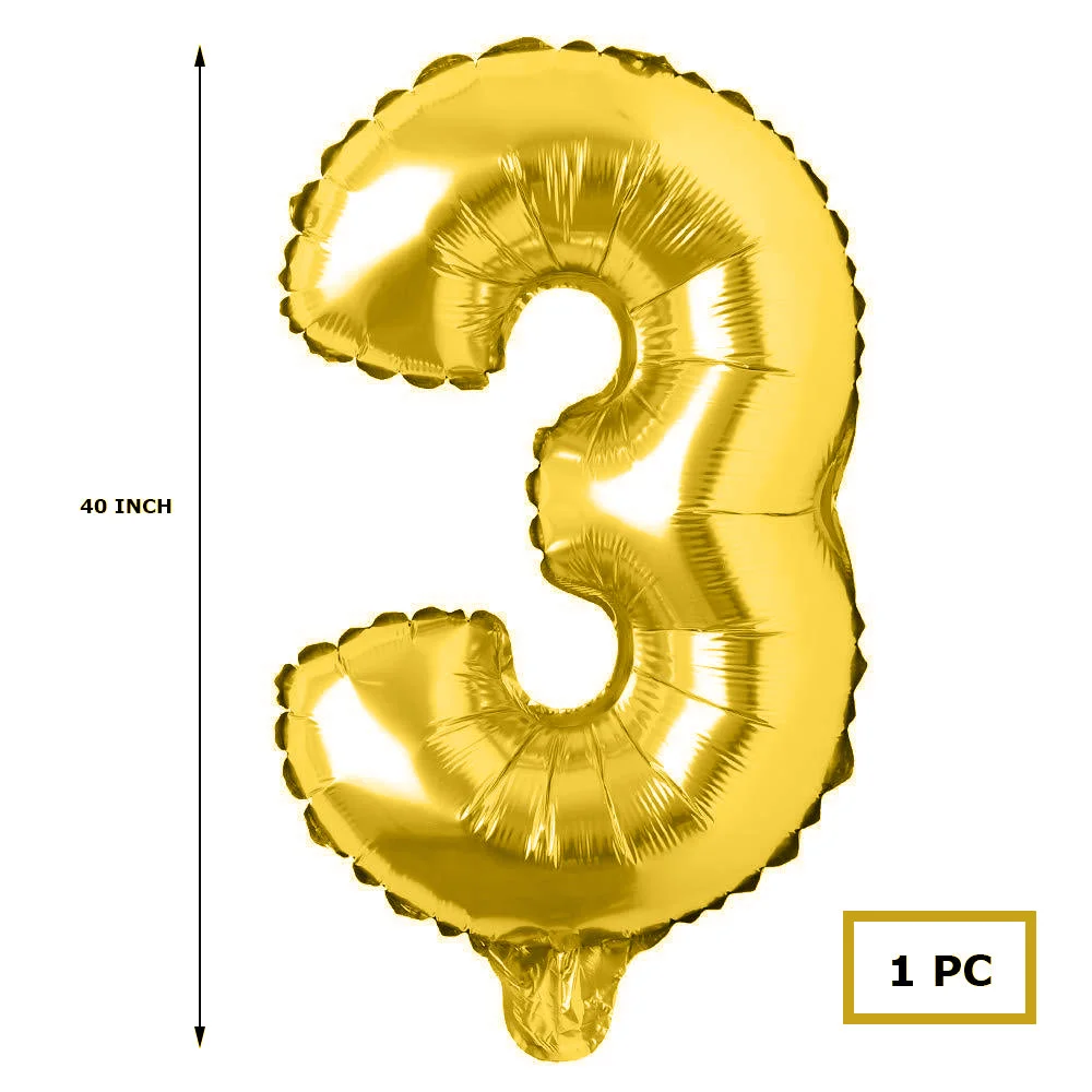 40 inches Number Foil Balloon Gold Number 3 - Premium Handcrafted 300 GSM Party Supplies by Party Decor Mall India - View 2