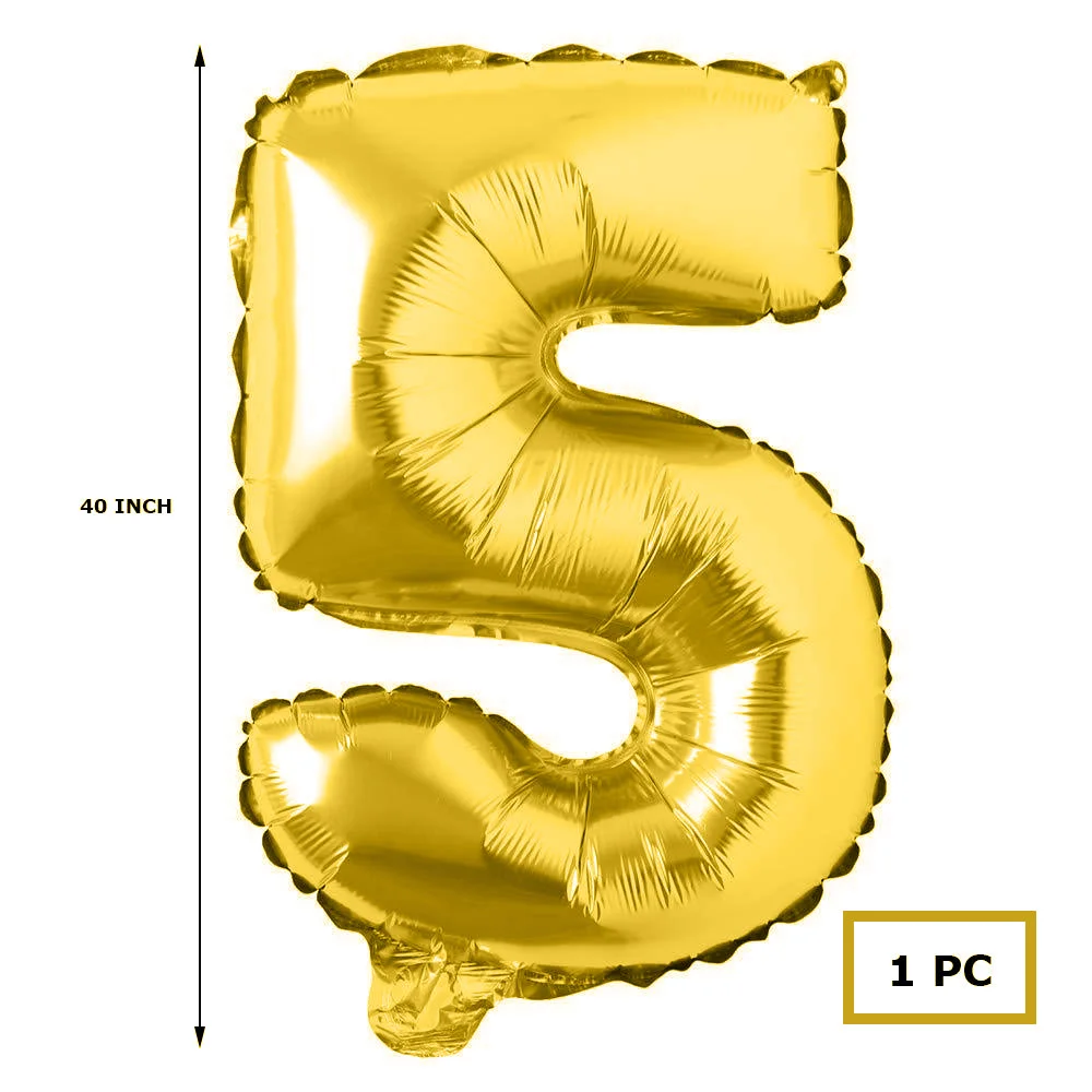 40 inches Number Foil Balloon Gold Number 5 - Premium Handcrafted 300 GSM Party Supplies by Party Decor Mall India - View 2