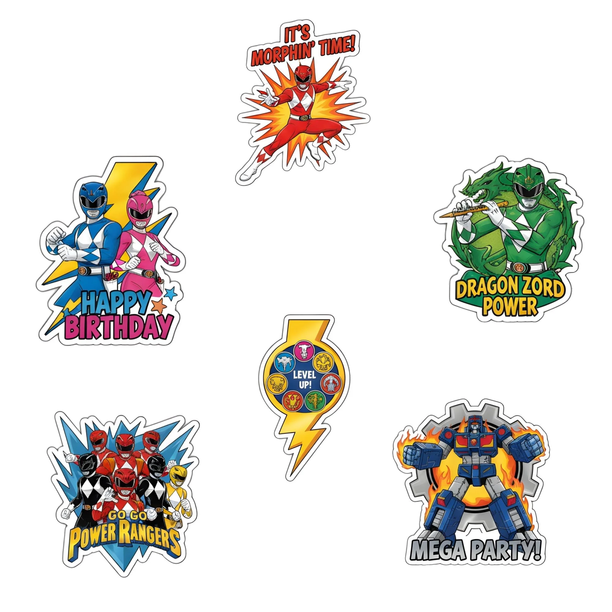 Power Rangers Theme Birthday Cutouts (6 inches/250 GSM Cardstock/Mixcolour/12Pcs)