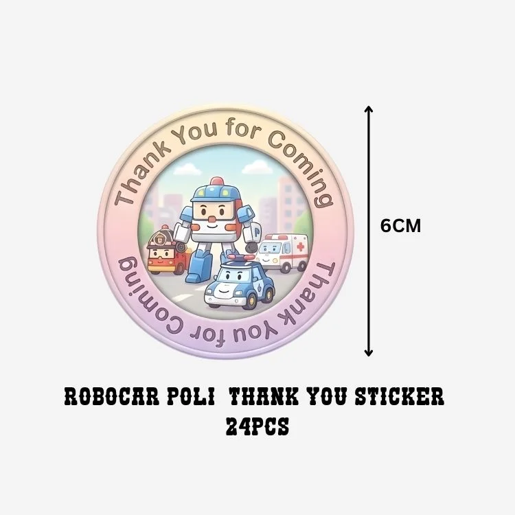 Robocar Poli Theme- Return Gift/birthday decor Thankyou Sticker (6 CM/Sticker/Mixcolour/24Pcs) - Premium Handcrafted 300 GSM Return Gift Label Stickers by Party Decor Mall India - View 2