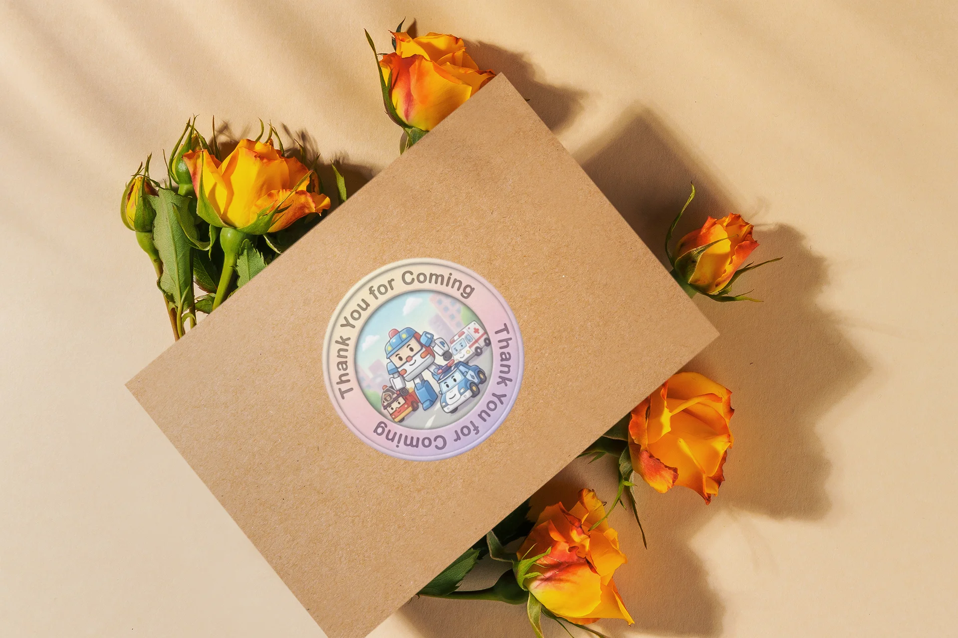 Robocar Poli Theme- Return Gift/birthday decor Thankyou Sticker (6 CM/Sticker/Mixcolour/24Pcs) - Premium Handcrafted 300 GSM Return Gift Label Stickers by Party Decor Mall India - View 4