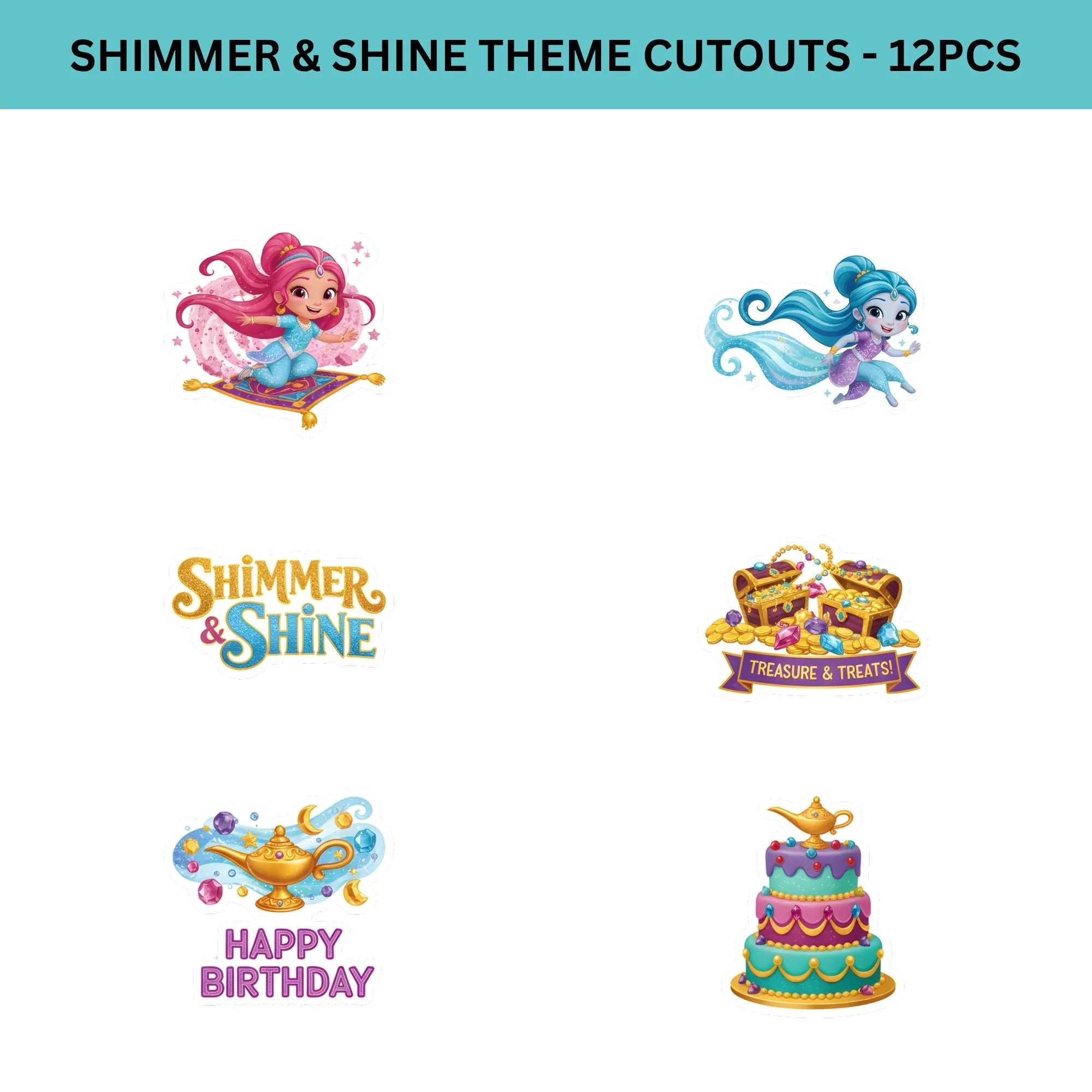 Shimmer & Shine Theme Birthday Cutouts (6 inches/250 GSM Cardstock/Mixcolour/12Pcs) - Premium Handcrafted 300 GSM Paper Cutouts by Party Decor Mall India - View 2