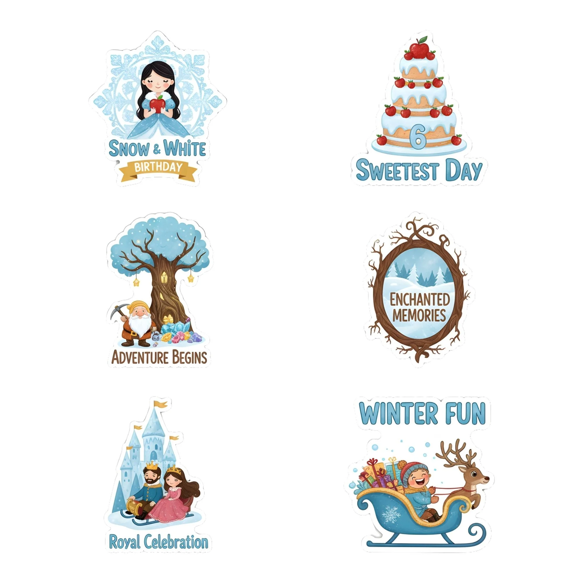 Snow White Theme Birthday Cutouts (6 inches/250 GSM Cardstock/Mixcolour/12Pcs) - Premium Handcrafted 300 GSM Paper Cutouts by Party Decor Mall India - View 1