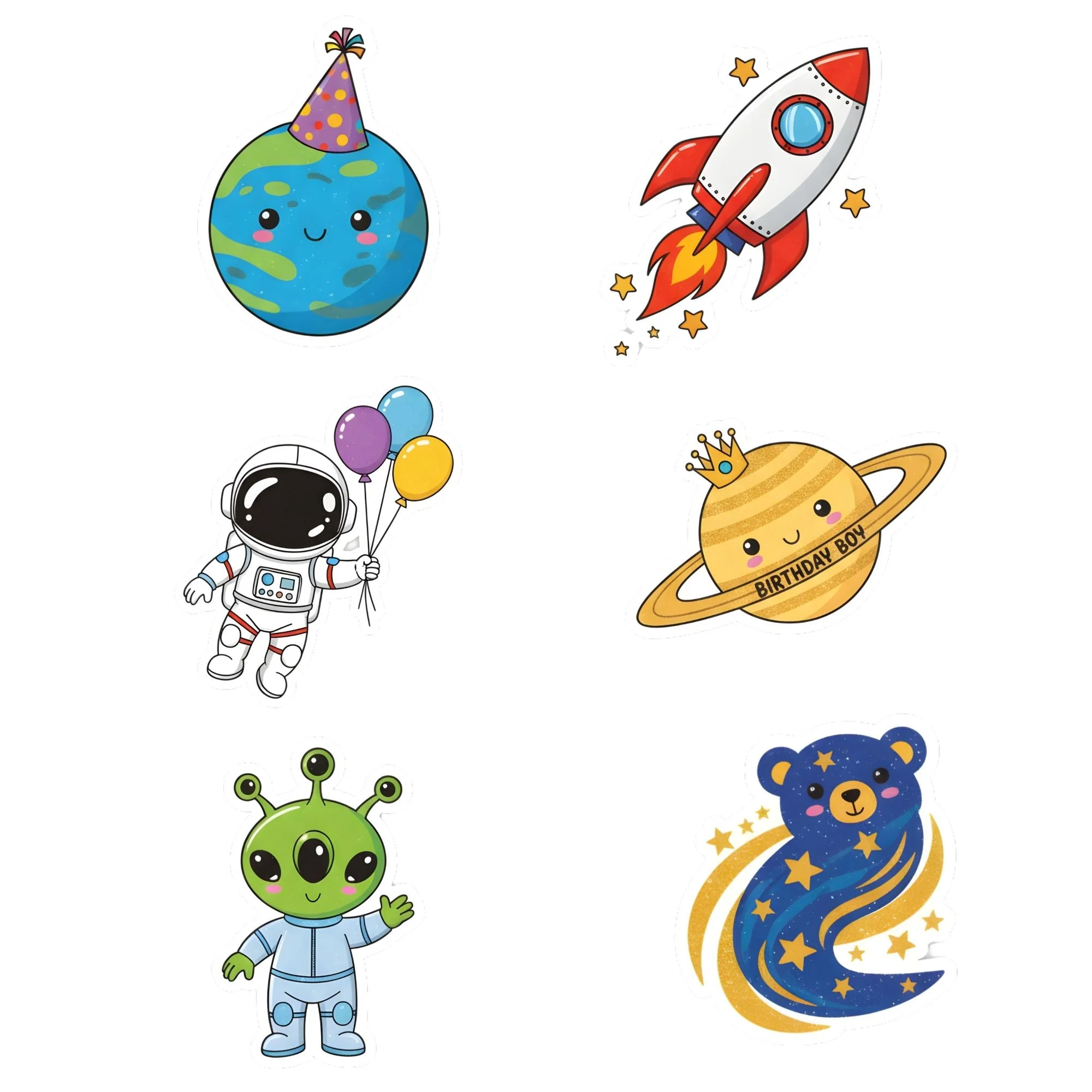 Space Theme Birthday Cutouts (6 inches/250 GSM Cardstock/Mixcolour/12Pcs) - Premium Handcrafted 300 GSM Paper Cutouts by Party Decor Mall India - View 1