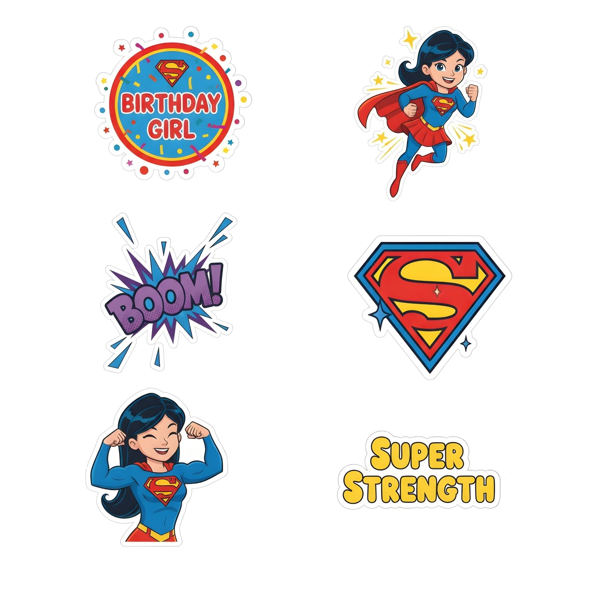 Super Girl Theme Birthday Cutouts (6 inches/250 GSM Cardstock/Mixcolour/12Pcs) - Premium Handcrafted 300 GSM Paper Cutouts by Party Decor Mall India - View 1