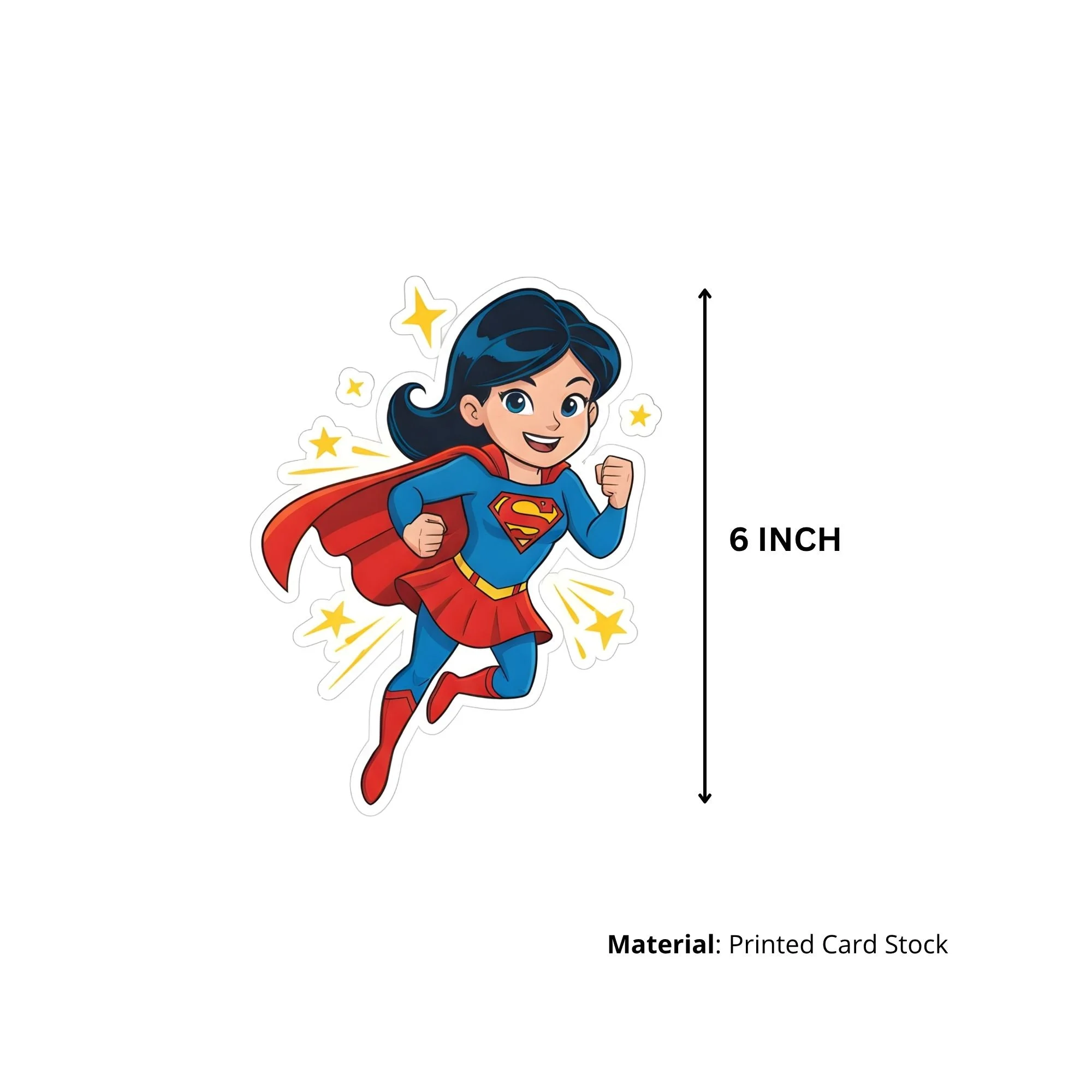 Super Girl Theme Birthday Cutouts (6 inches/250 GSM Cardstock/Mixcolour/12Pcs) - Premium Handcrafted 300 GSM Paper Cutouts by Party Decor Mall India - View 3