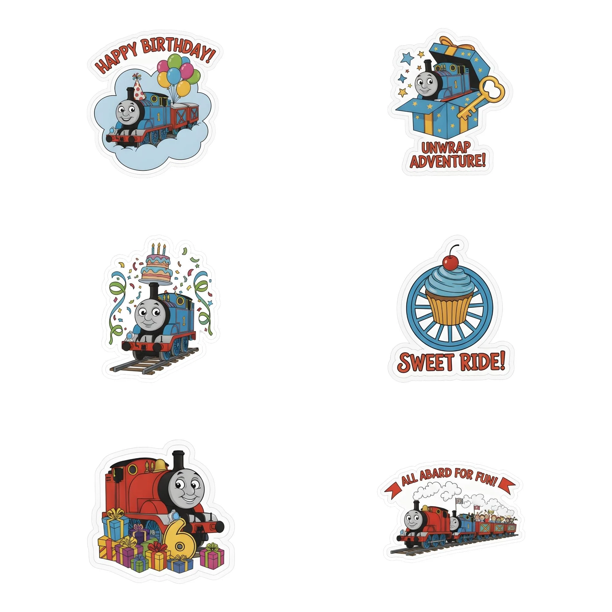 Thomas Train Theme Birthday Cutouts (6 inches/250 GSM Cardstock/Mixcolour/12Pcs)
