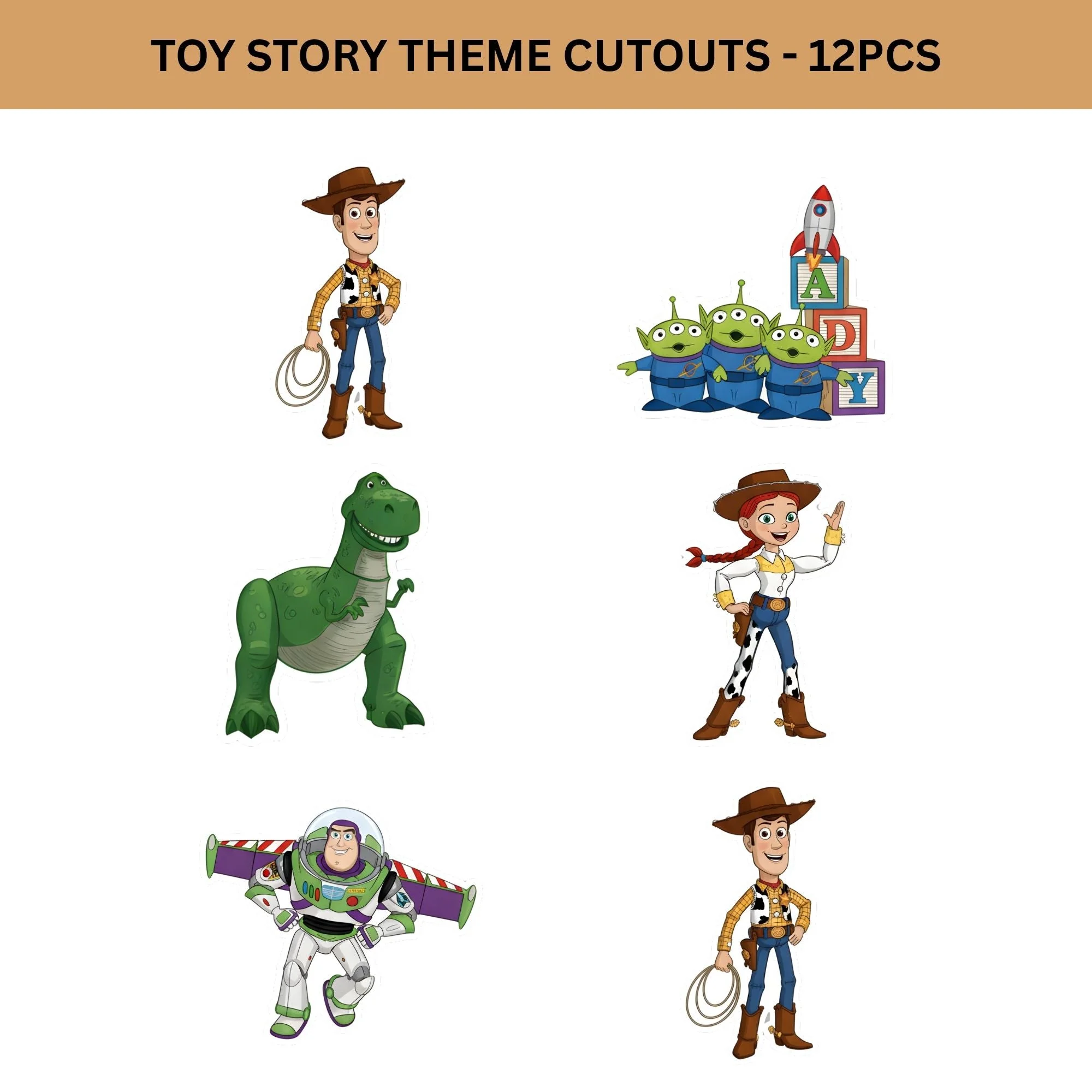 Toy Story Theme Birthday Cutouts (6 inches/250 GSM Cardstock/Mixcolour/12Pcs) - Premium Handcrafted 300 GSM Paper Cutouts by Party Decor Mall India - View 2