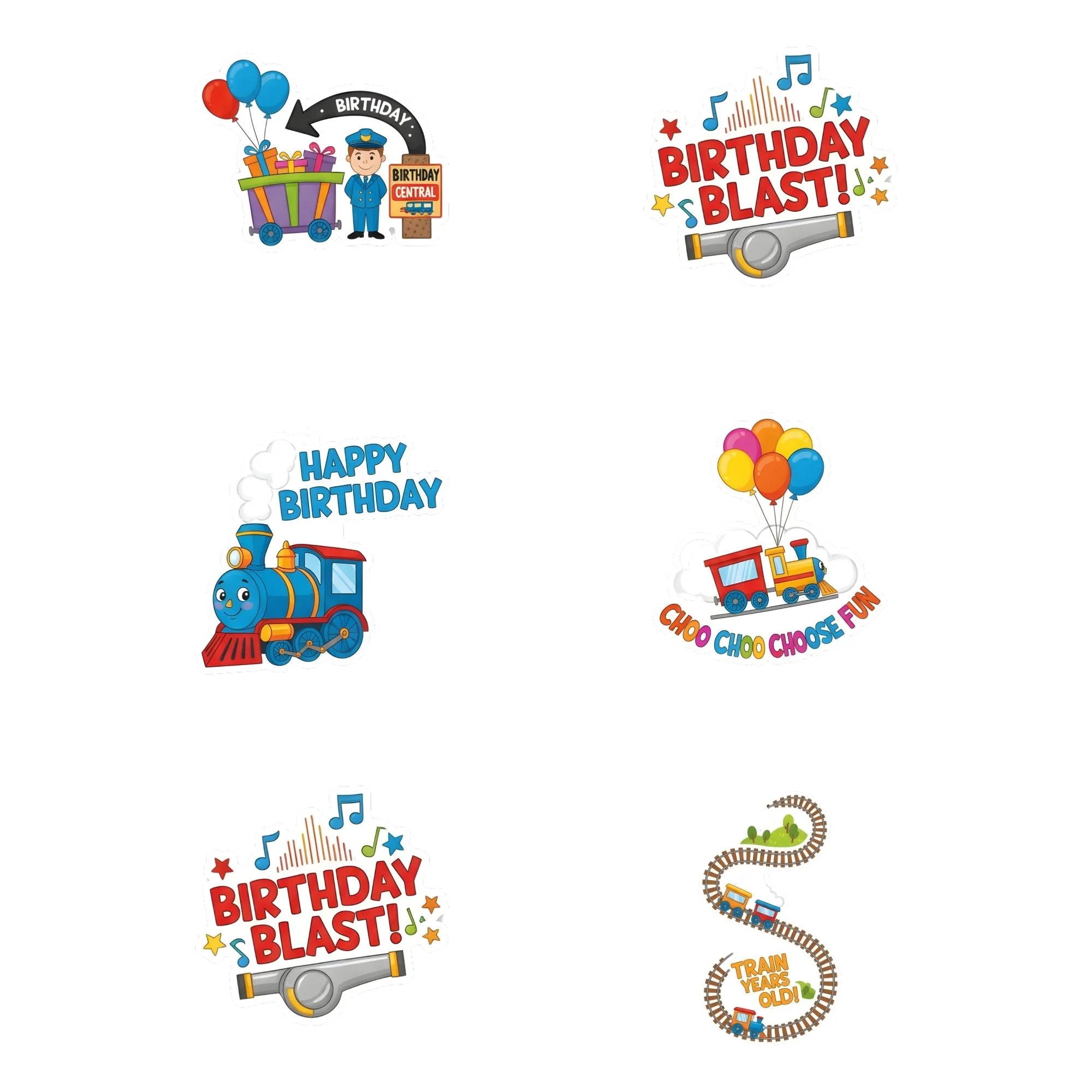 Train Theme Birthday Cutouts (6 inches/250 GSM Cardstock/Mixcolour/12Pcs)