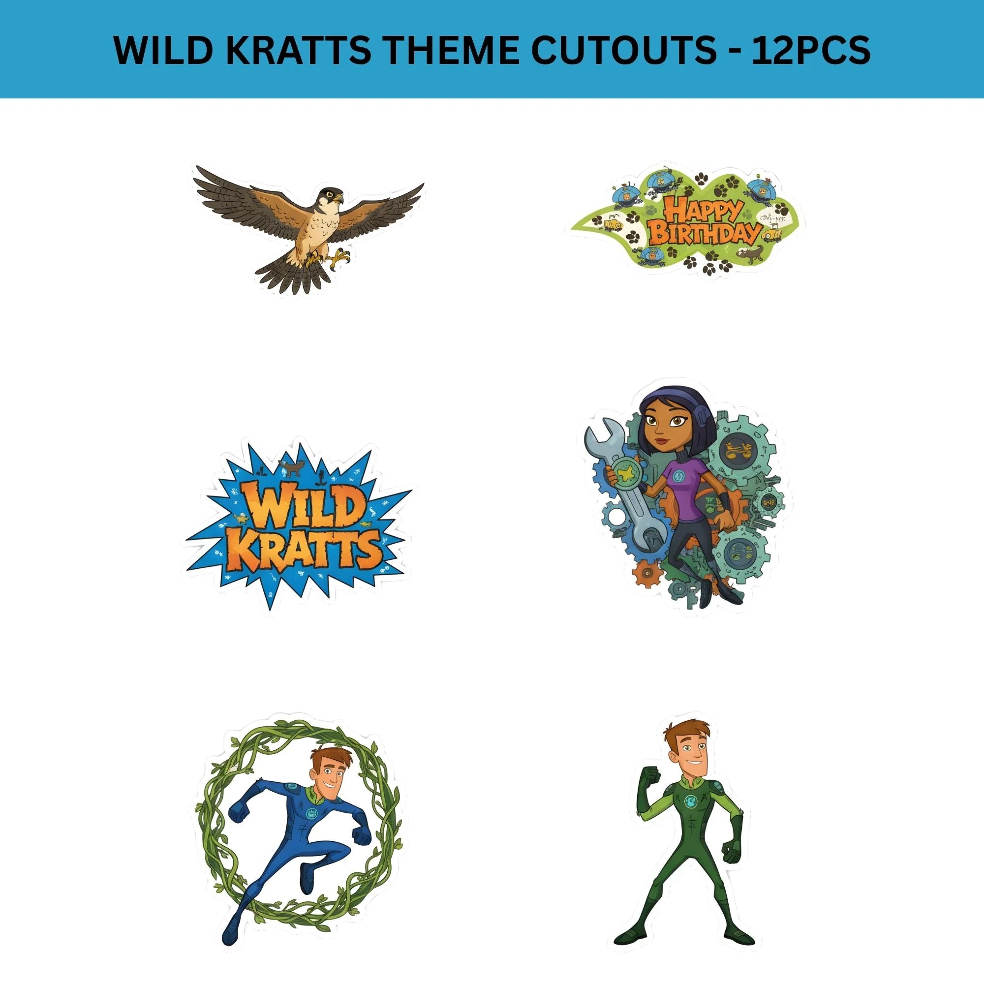 Wild Kratts Theme Birthday Cutouts (6 inches/250 GSM Cardstock/Mixcolour/12Pcs) - Premium Handcrafted 300 GSM Paper Cutouts by Party Decor Mall India - View 2