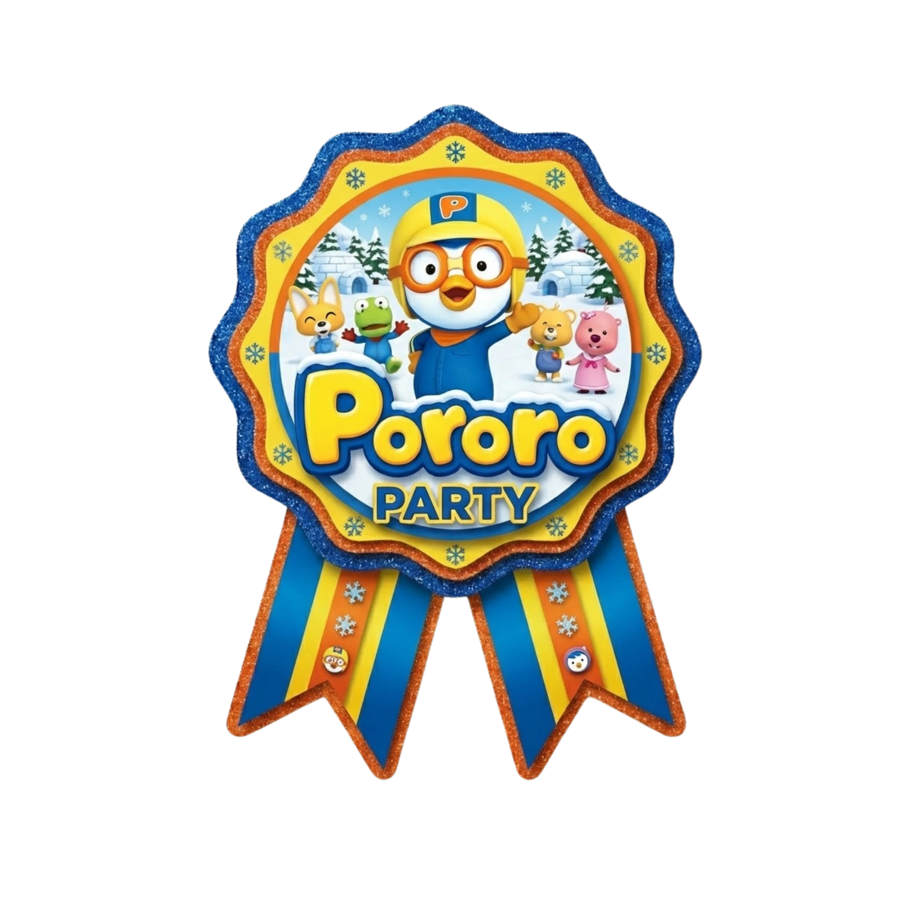 Pororo Theme Theme Badges Birthday Party Supplies (Pack of 16) - 300 GSM Premium Cardstock Paper (3.7 X 3 Inch) - Premium Handcrafted 300 GSM Theme Badges by Party Decor Mall India - View 1