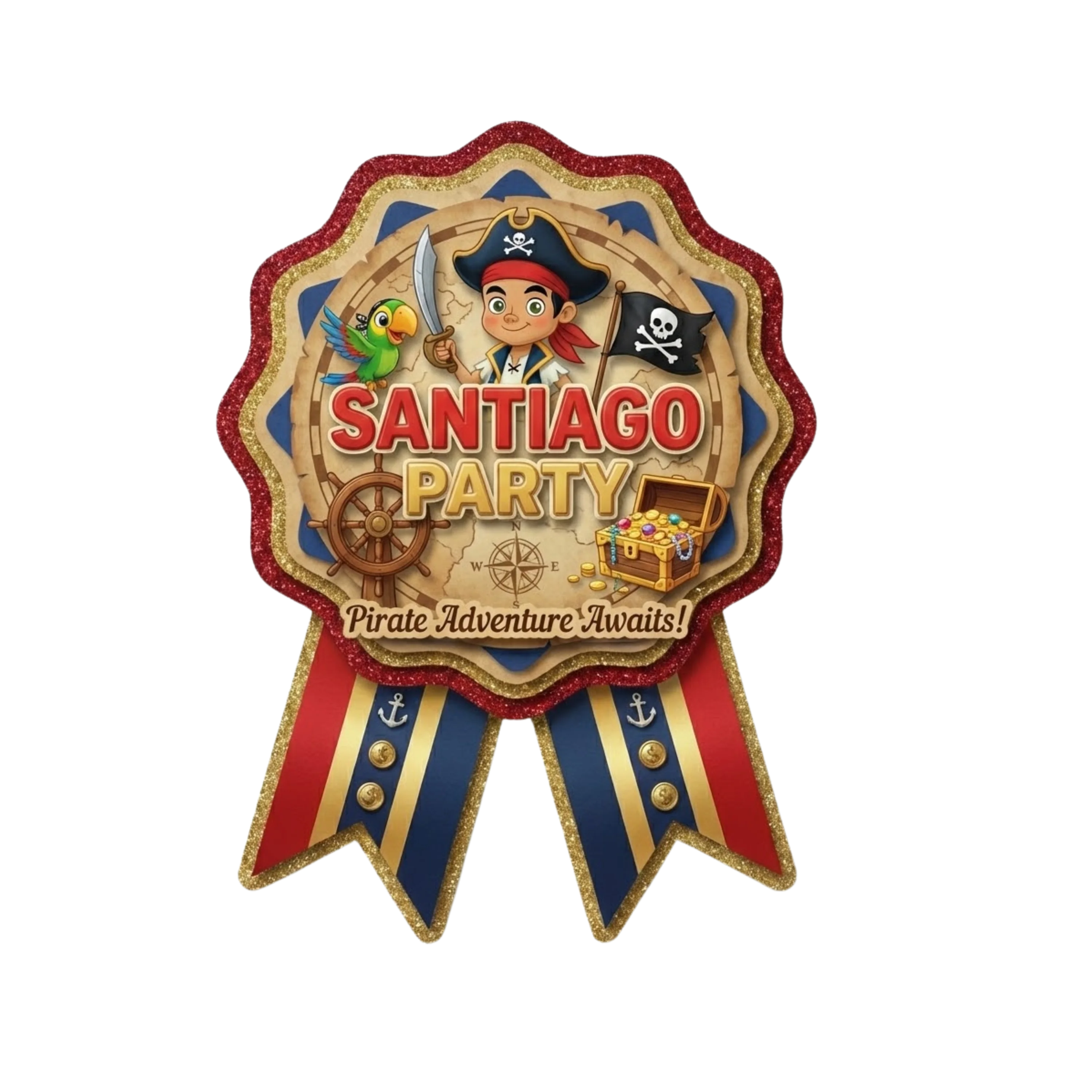 Santiago Theme Theme Badges Birthday Party Supplies (Pack of 16) - 300 GSM Premium Cardstock Paper (3.7 x 3 Inch)