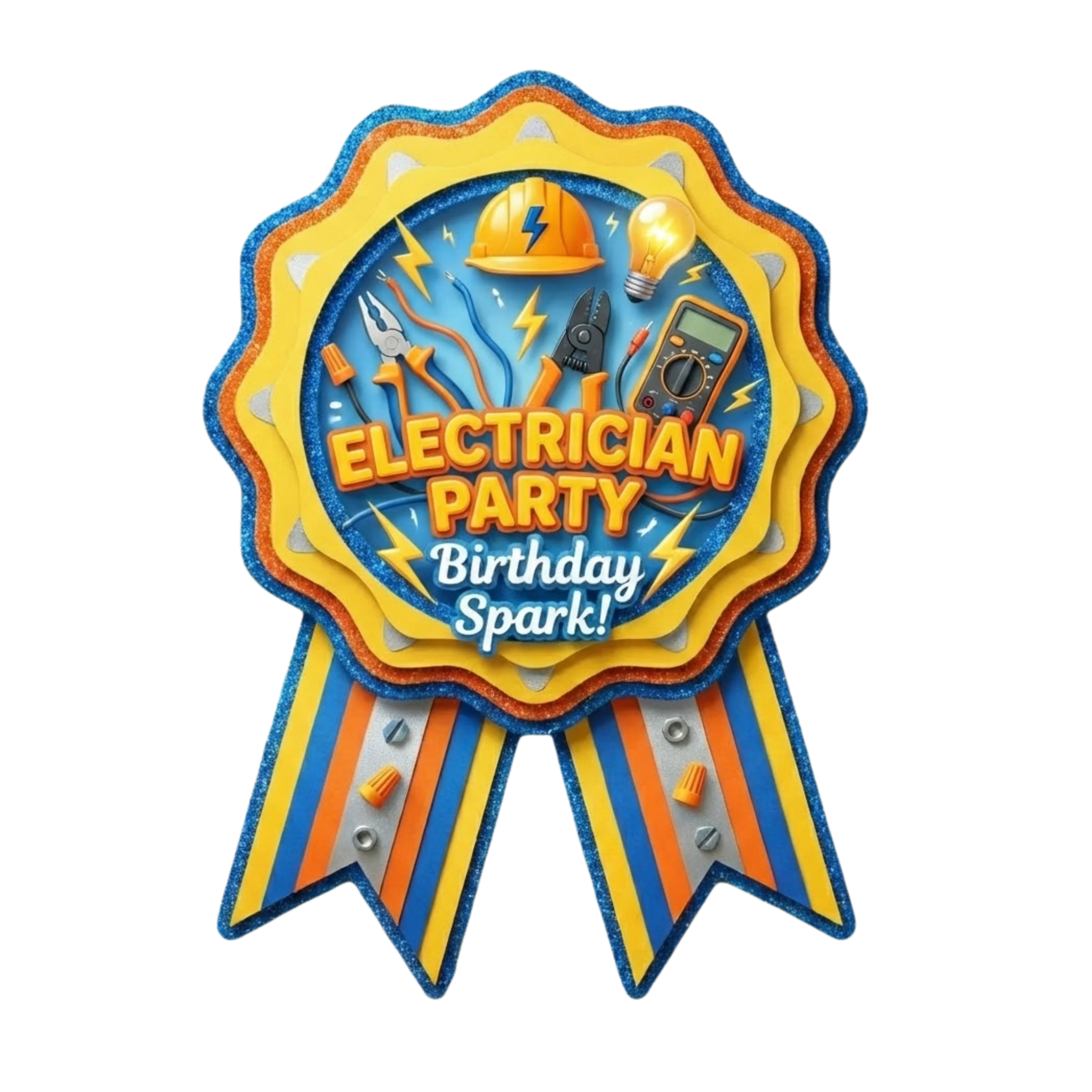 Electrician Theme Theme Badges Birthday Party Supplies (Pack of 16) - 300 GSM Premium Cardstock Paper (3.7 x 3 Inch)